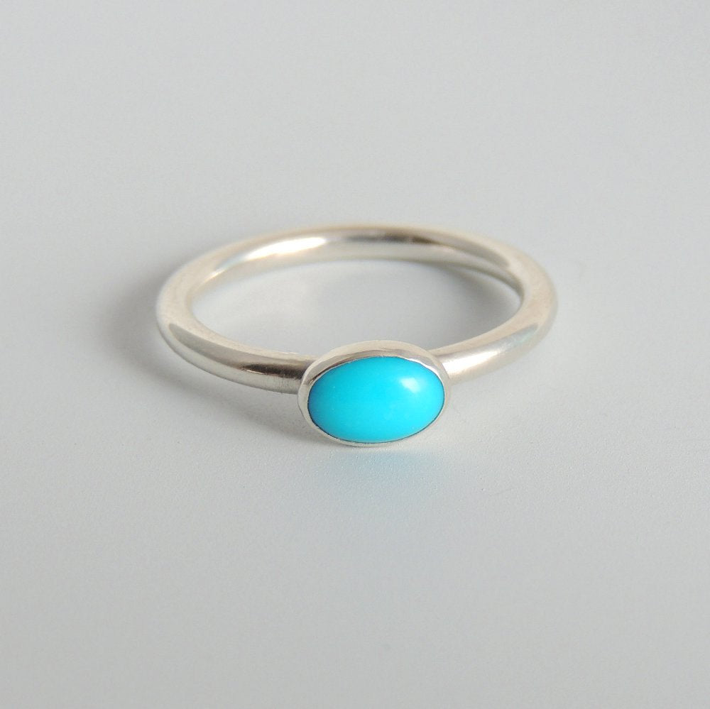Oval Turquoise Ring Sterling Silver Sleeping Beauty Turquoise Gemstone Solitaire Ring