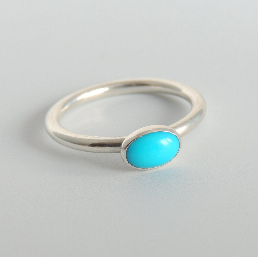 Oval Turquoise Ring Sterling Silver Sleeping Beauty Turquoise Gemstone Solitaire Ring