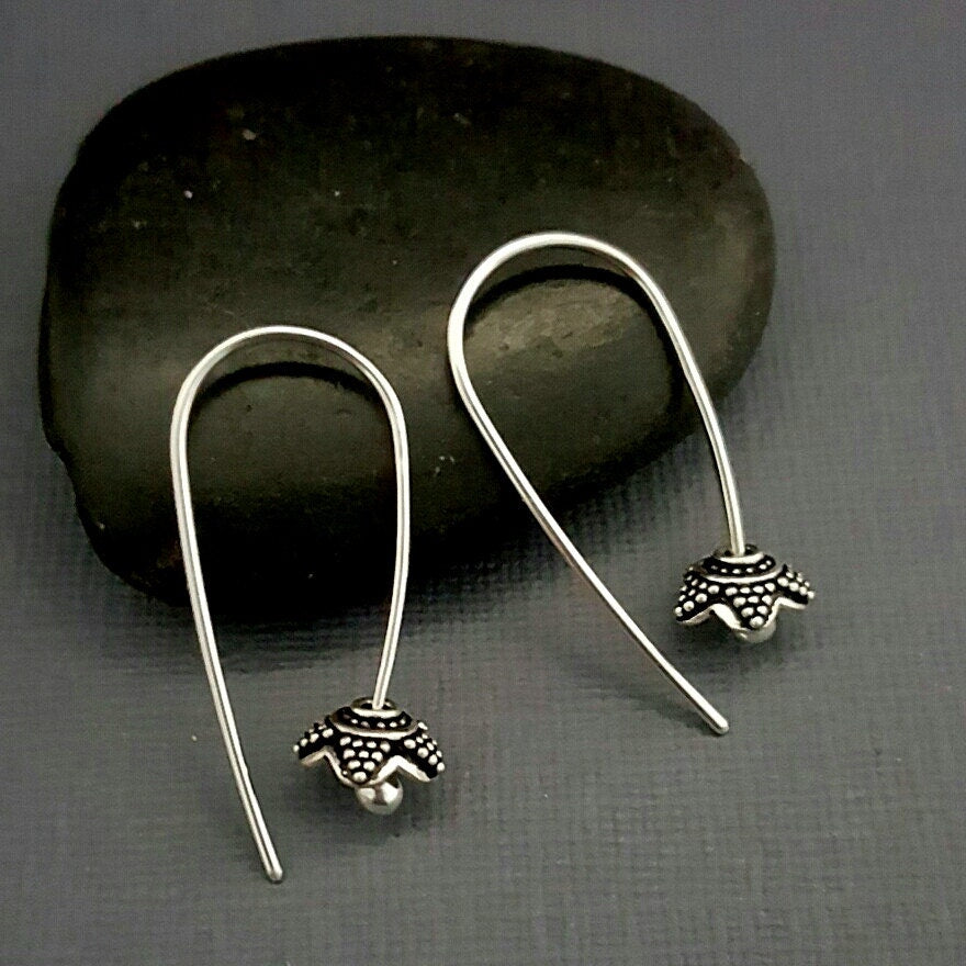 Argentium Silver Flower Earrings: Minimalist Petal Hoops