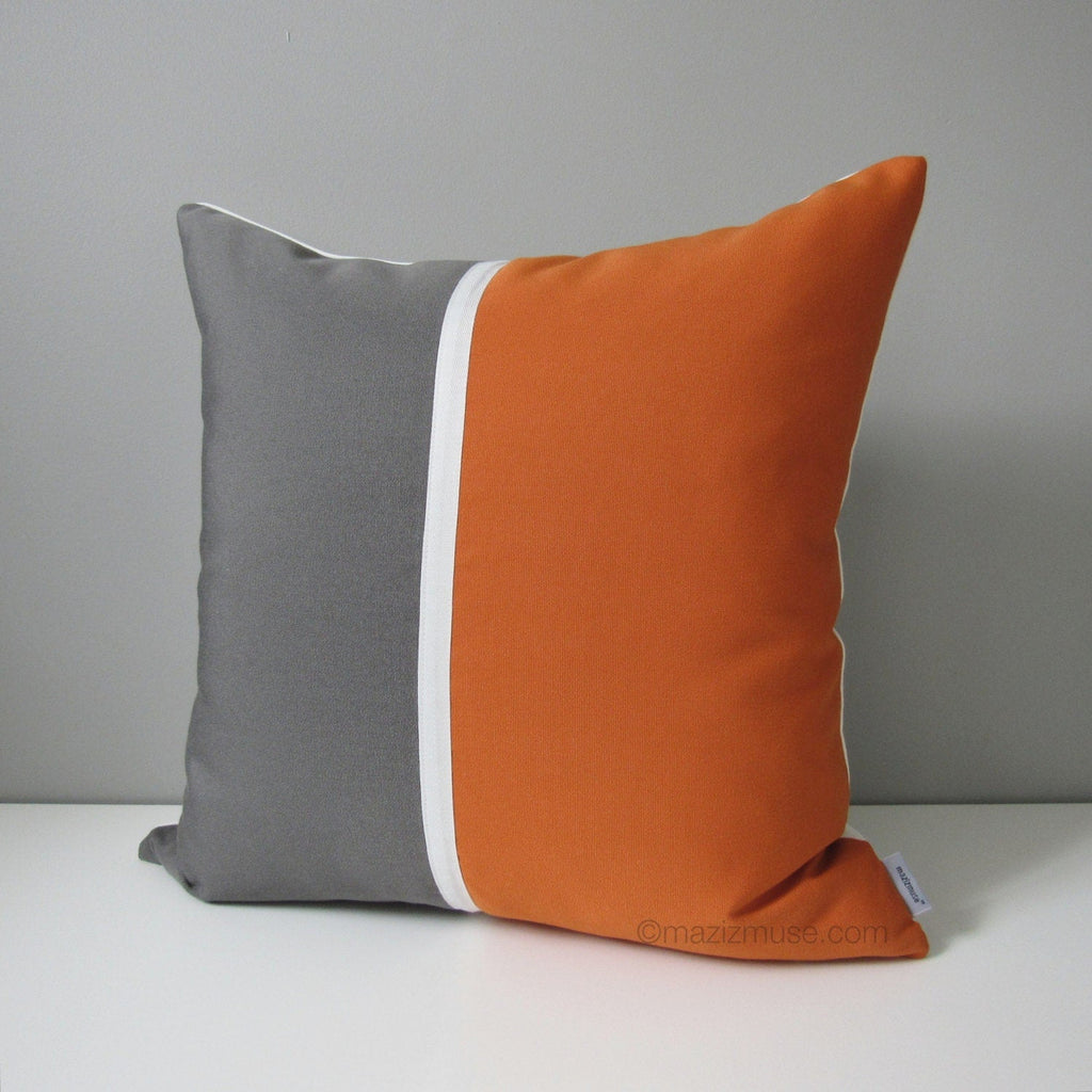Orange & Grey Outdoor Sunbrella Pillow Cover, Mid Century Modern Cushion Cover