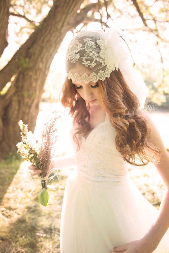 AURORA Beaded Juliet Cap Bridal Veil