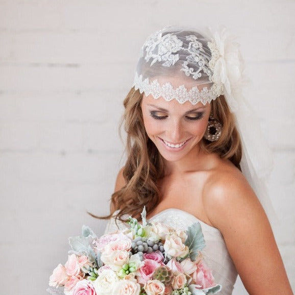 AURORA Beaded Juliet Cap Bridal Veil