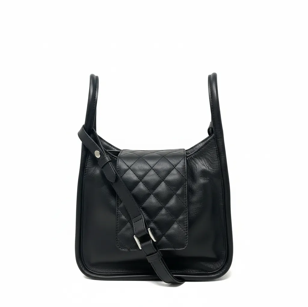 Black Leather Handbag, 2-in-1, Bianca