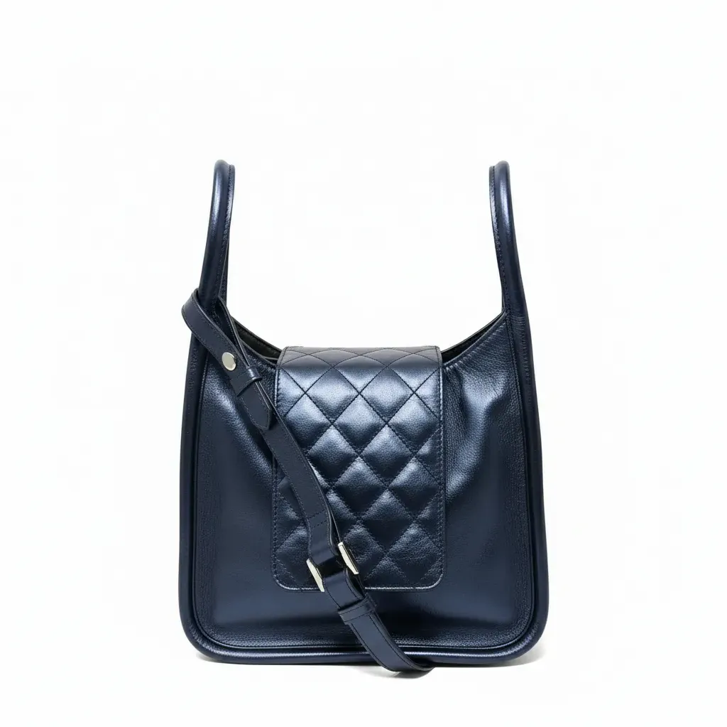 Navy Blue Leather Handbag, 2-in-1, Bianca