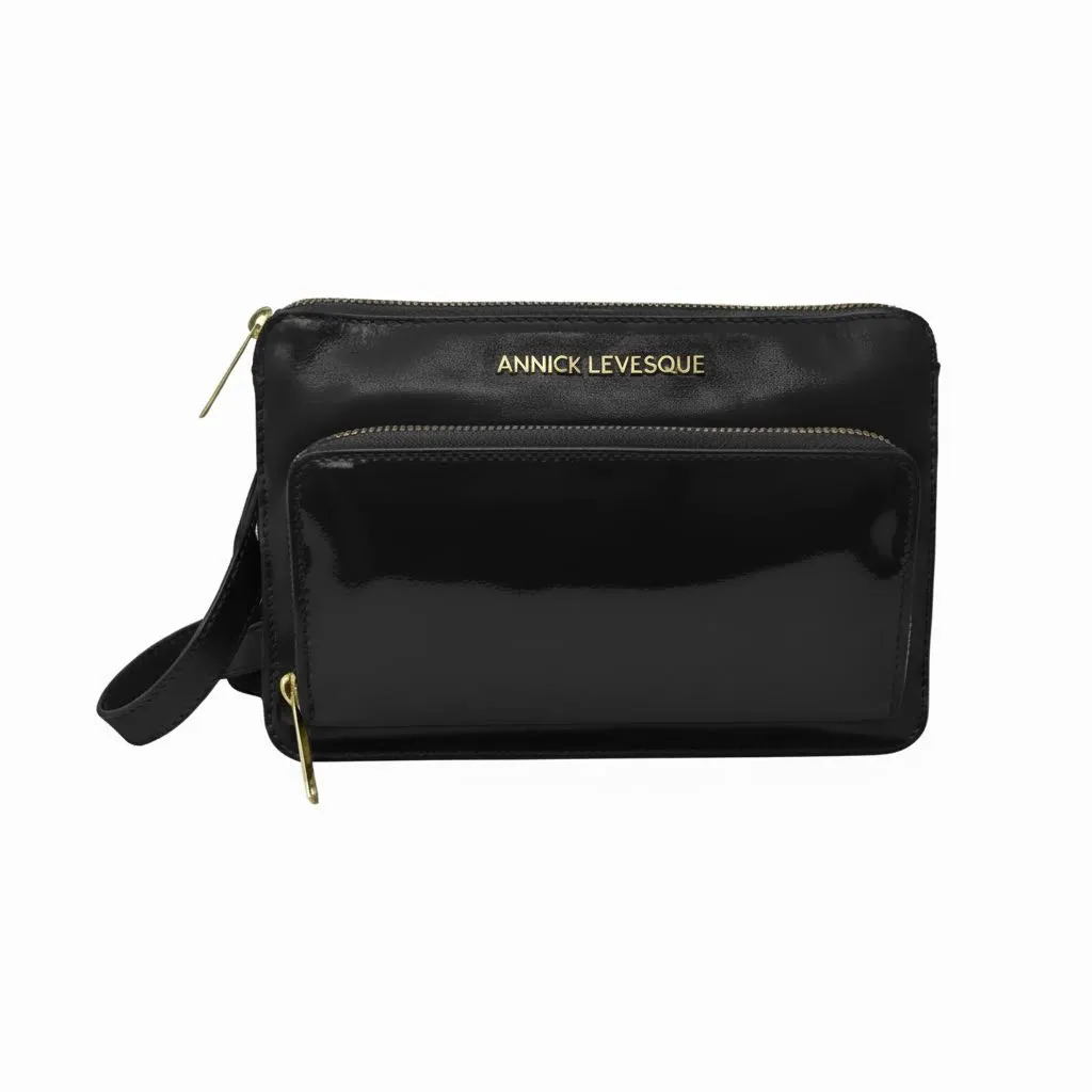 Small Black Patent Leather Crossbody Wallet, Carmen - PREORDER