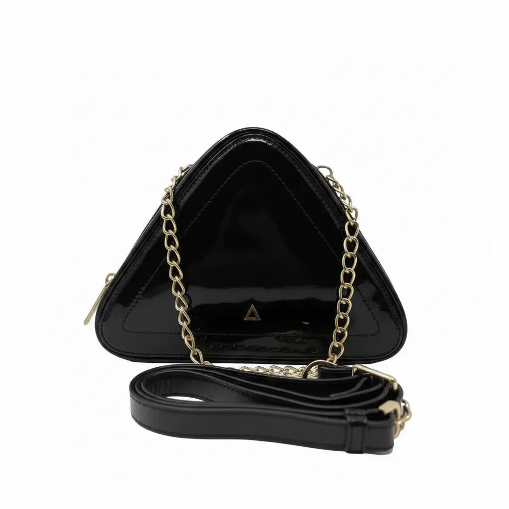 Black Patent Triangle-Shaped Evening Bag, Kiana