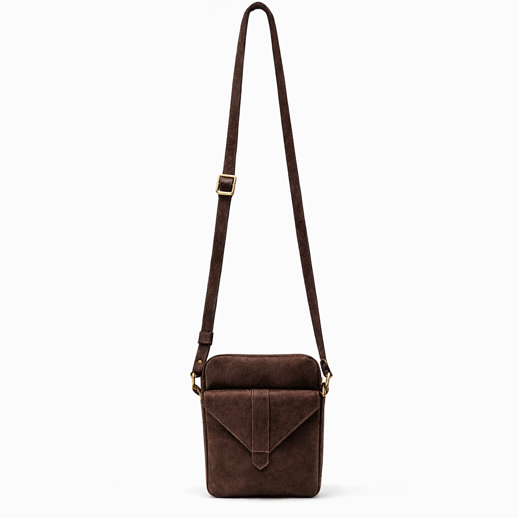 Small Chocolate Brown Suede Bag — Nadine
