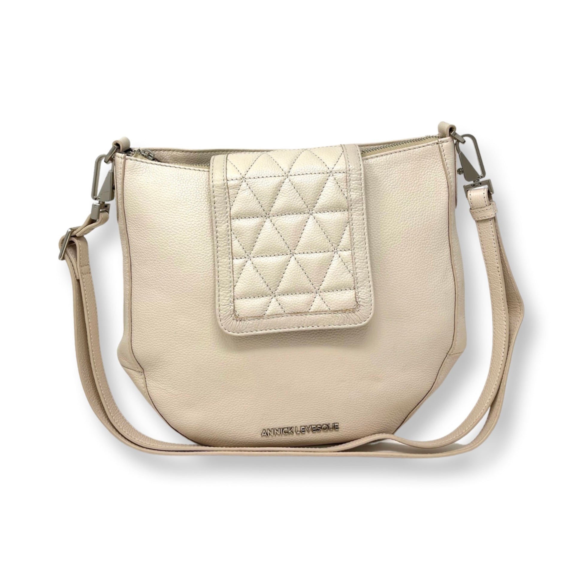 Beige Leather Handbag, 2-in-1 | Isabelle