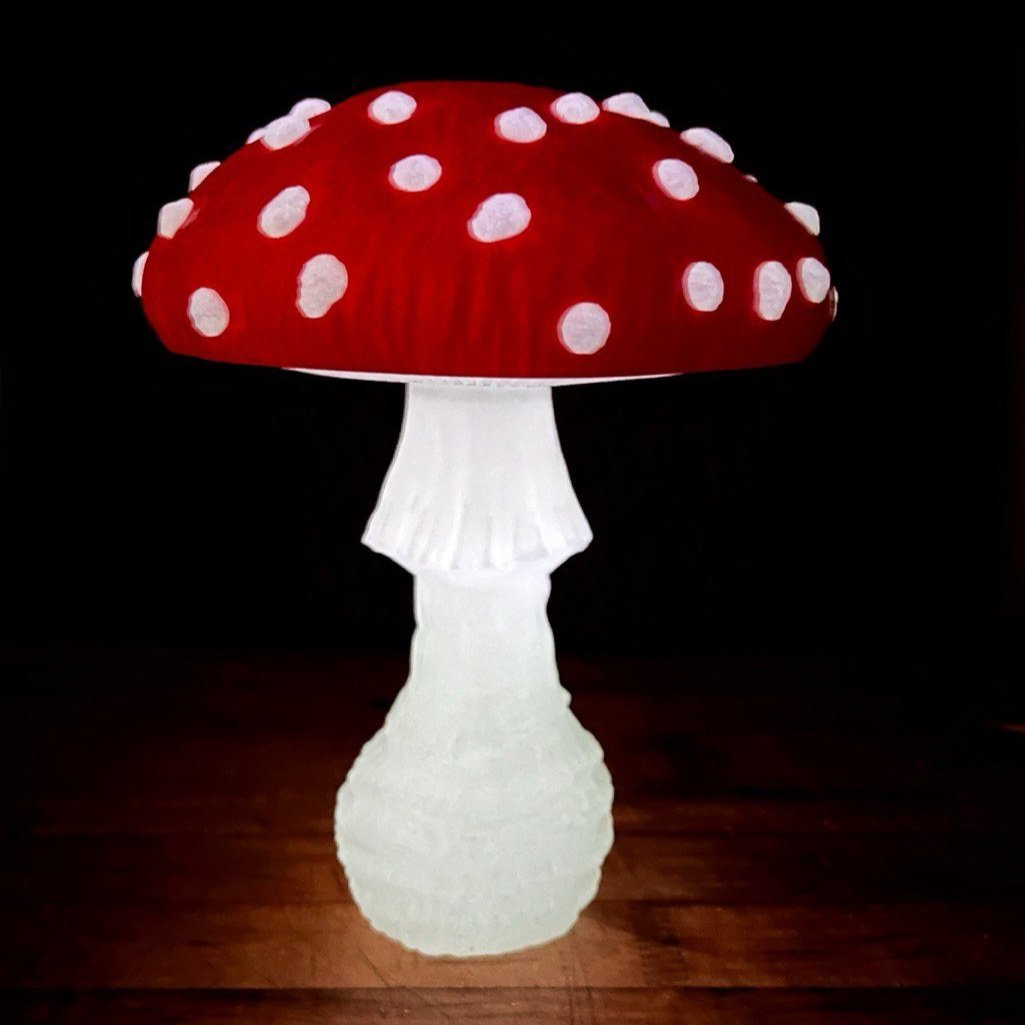 Veilleuse champignon phosphorescente, lampe de chevet champignon amanite phosphorescente, lampe fantaisie funky, lampe à charge solaire