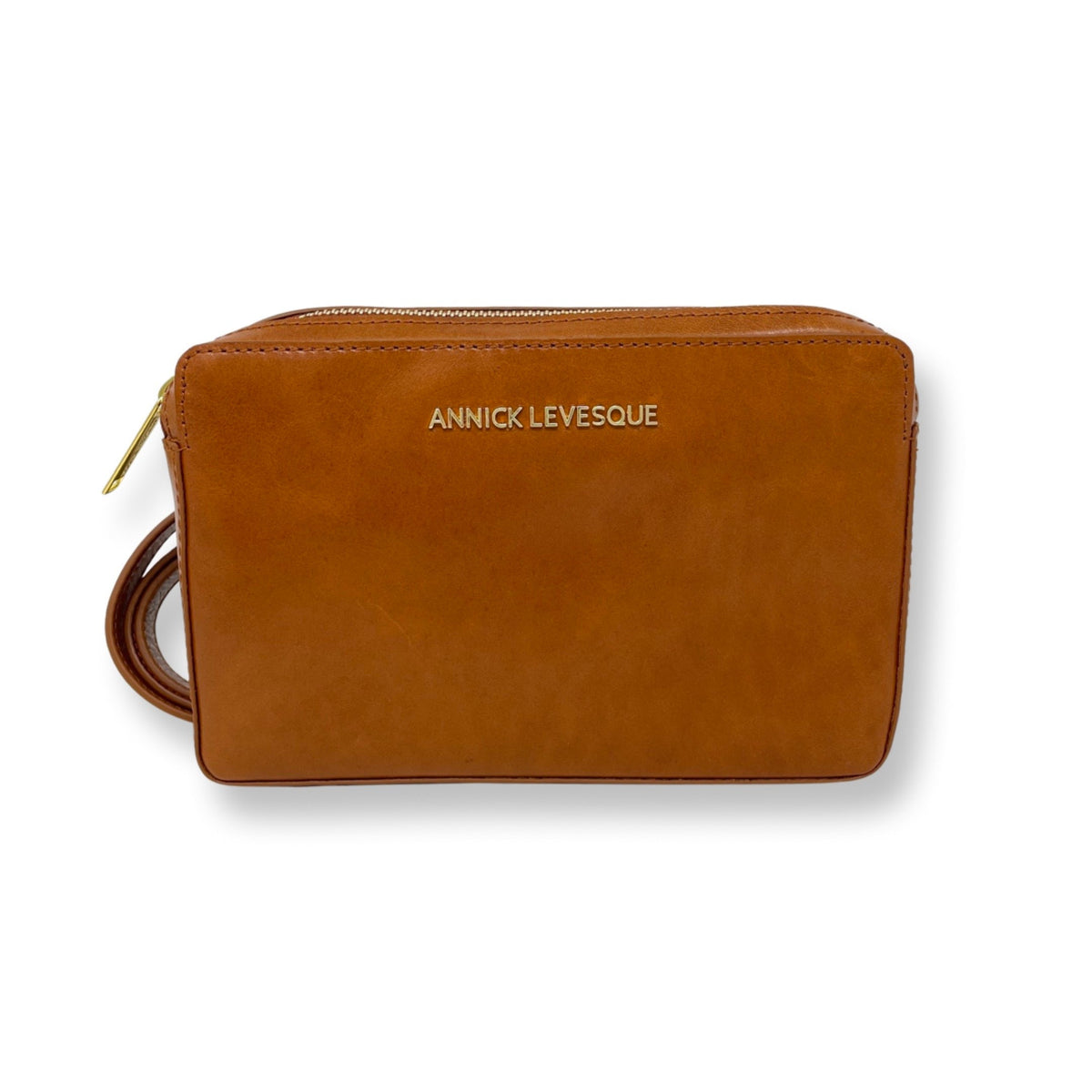Small Cognac Leather Crossbody Bag - Annie