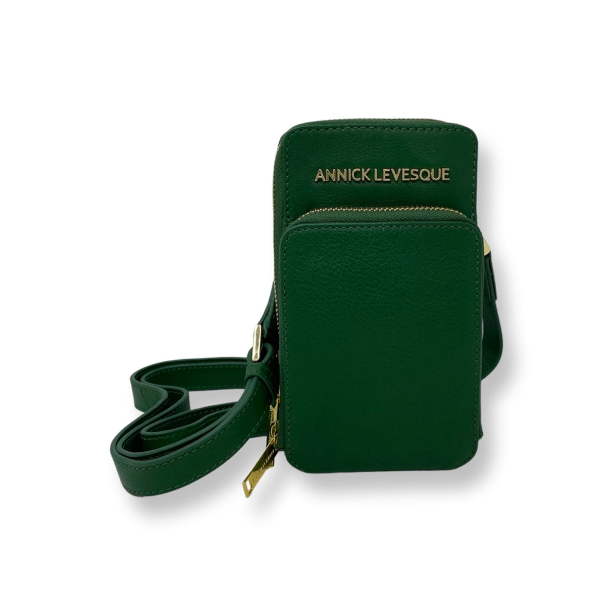 Small Genuine Leather Crossbody Bag Dark Green, Marie-Josée