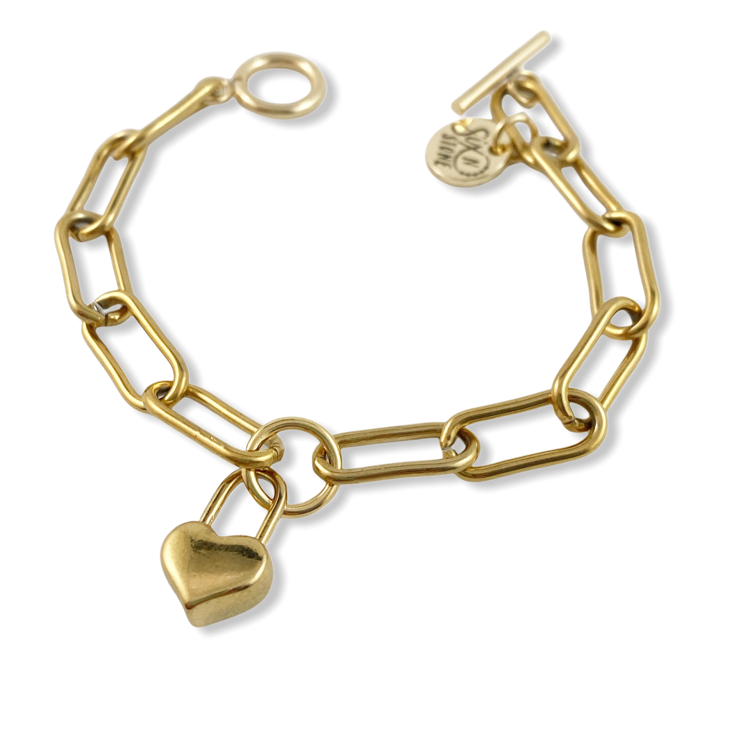 Bracelet cadenas en forme de cœur en or