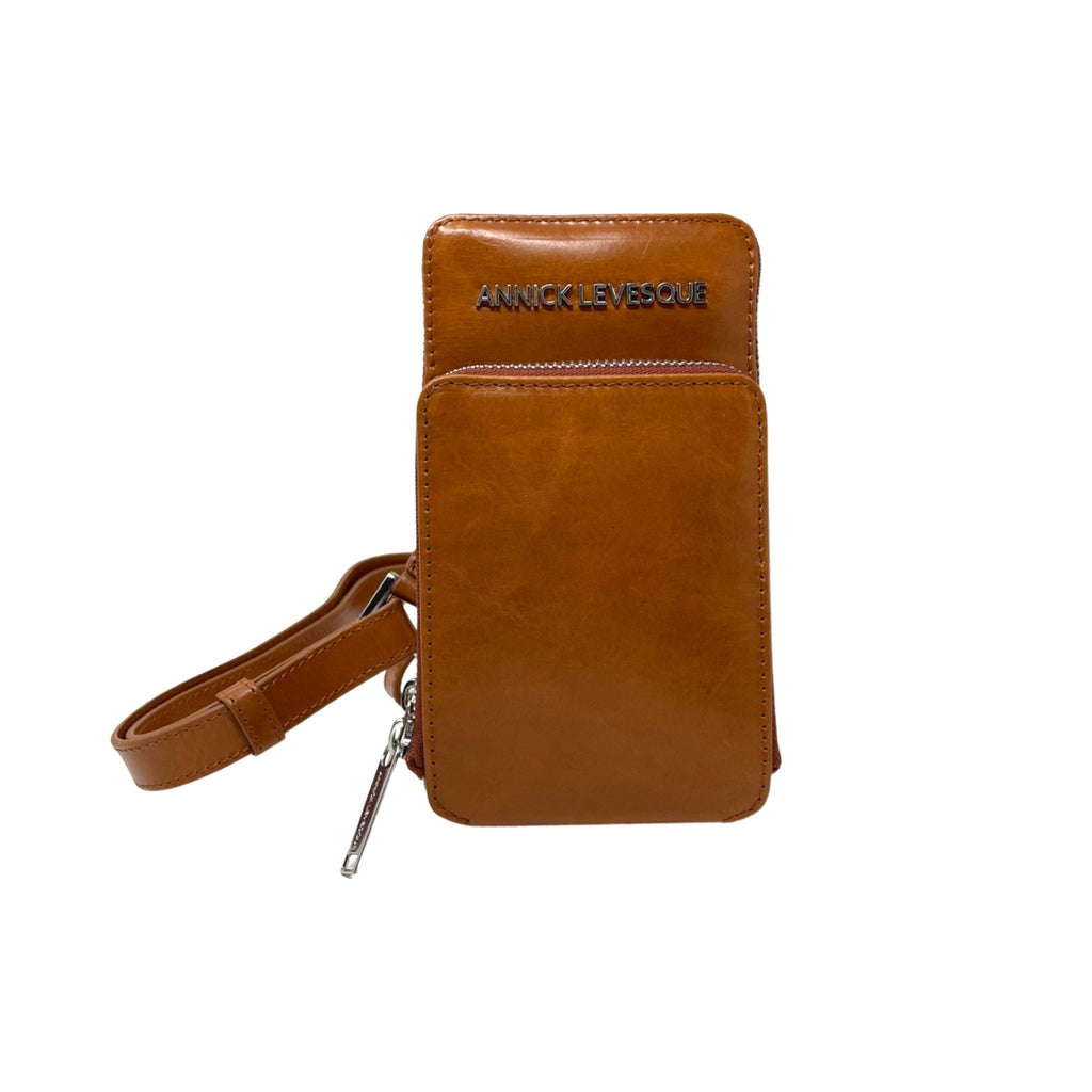 Small Cognac Leather Crossbody Bag - Marie-Josée