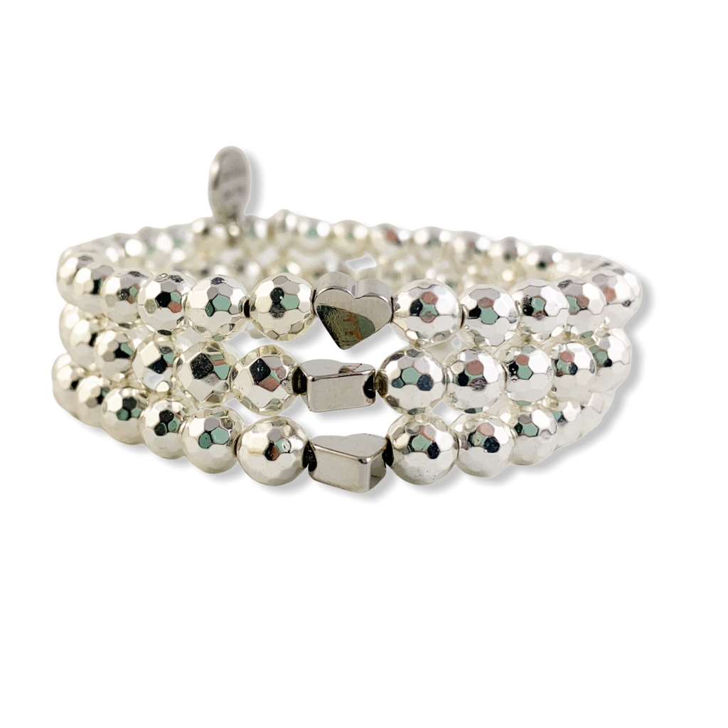 Silver Heart Hematite Bracelet
