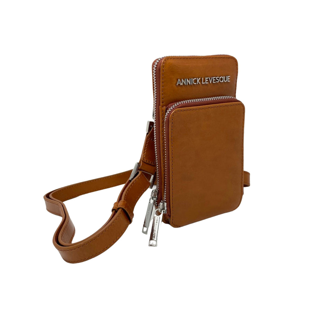 Small Cognac Leather Crossbody Bag - Marie-Josée