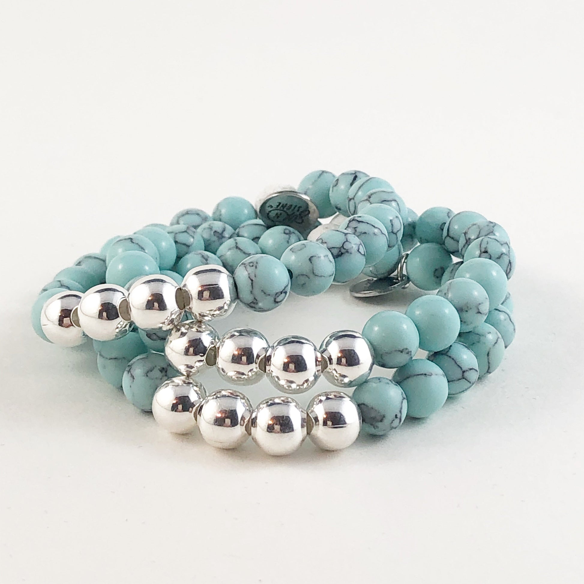 Tiff Blue Howlite and Silver Bead Bracelet