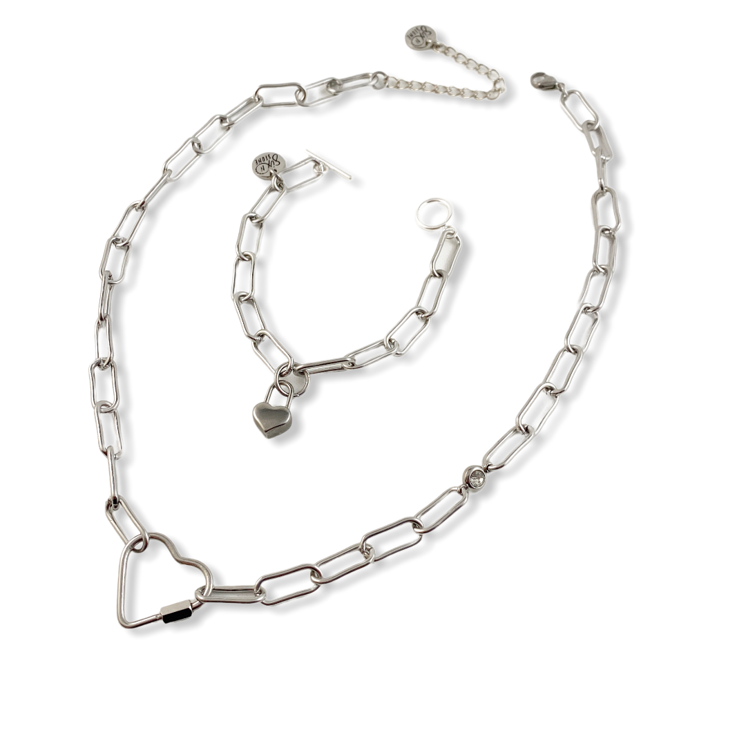 Silver Heart and Lock Set