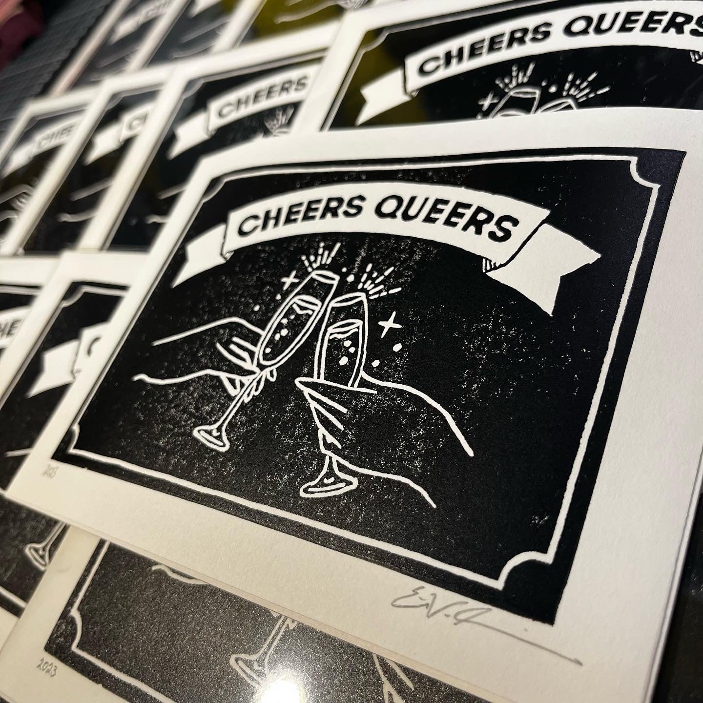Cheers Queers LINOCUT PRINT