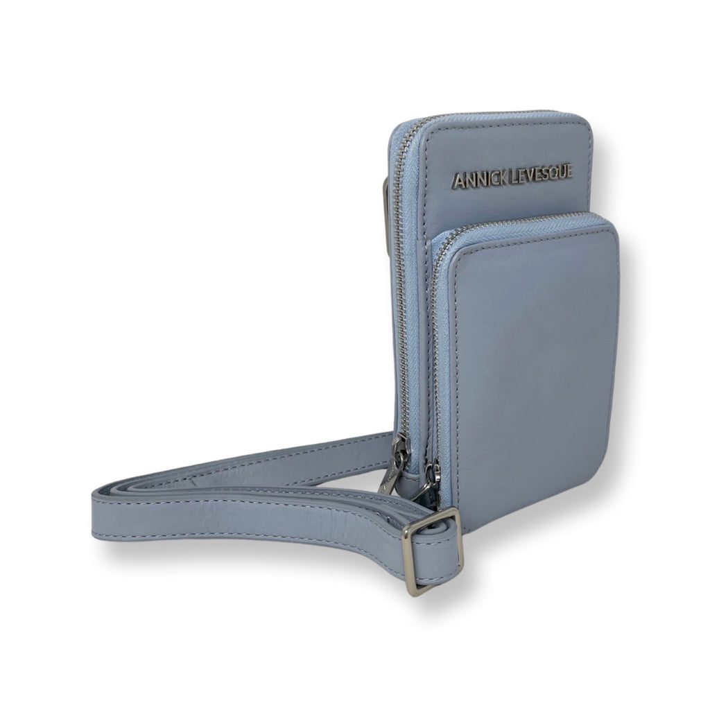 Small Powder Blue Genuine Leather Shoulder Bag, Marie-Josée