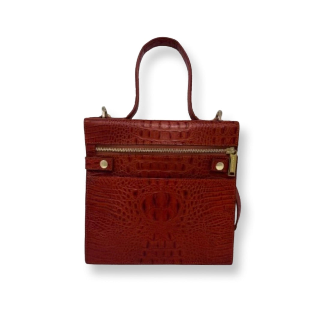 Roxanne Genuine Leather Handbag, Red Crocodile Embossed