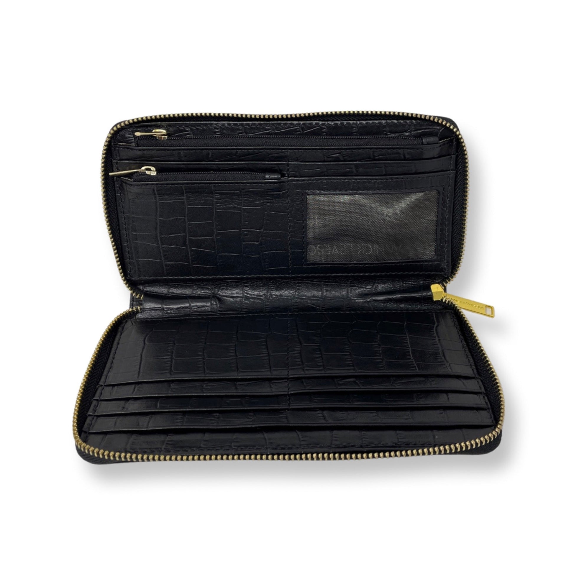Anna Leather Wallet, Black Croco