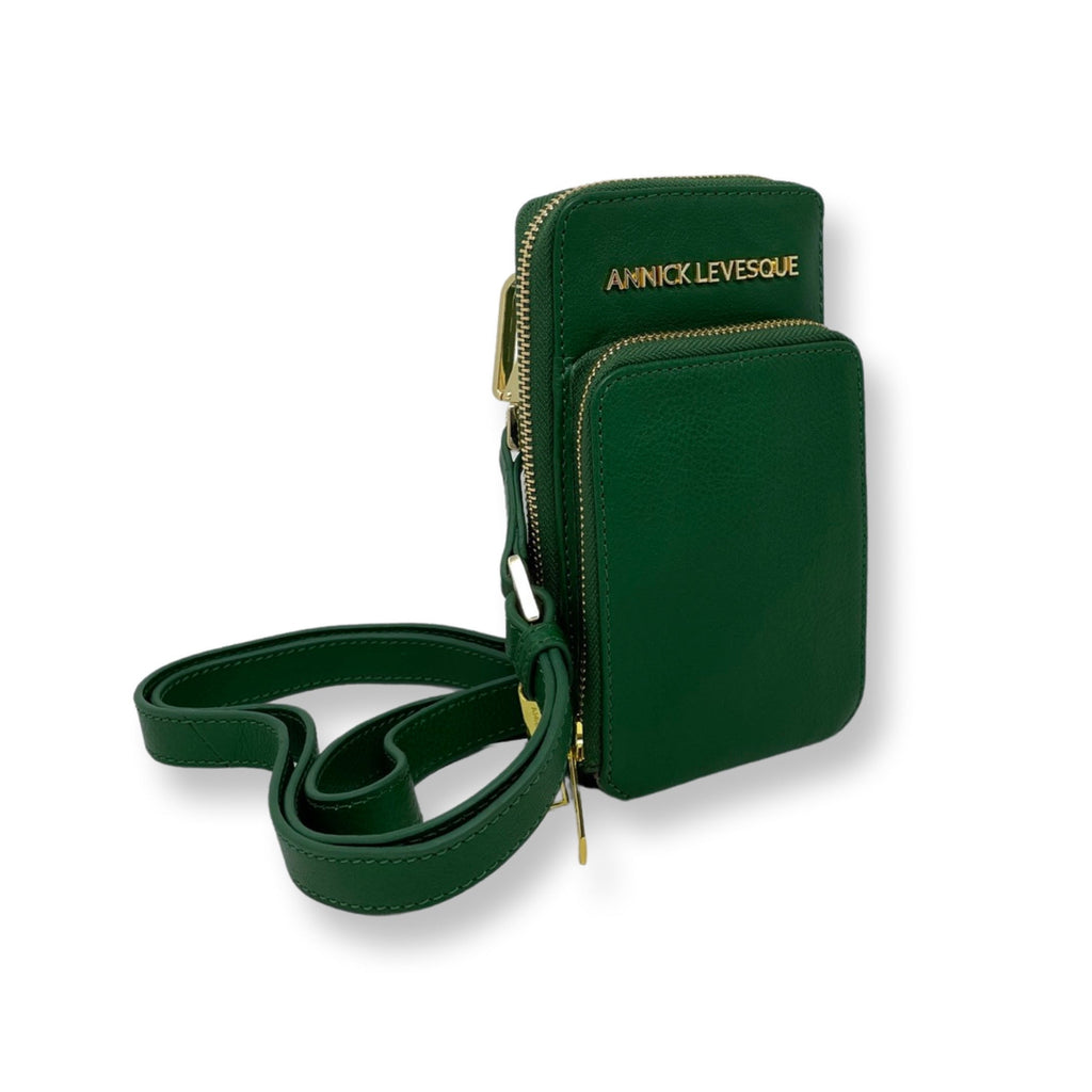 Small Genuine Leather Crossbody Bag Dark Green, Marie-Josée