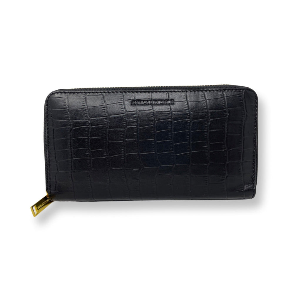 Anna Leather Wallet, Black Croco