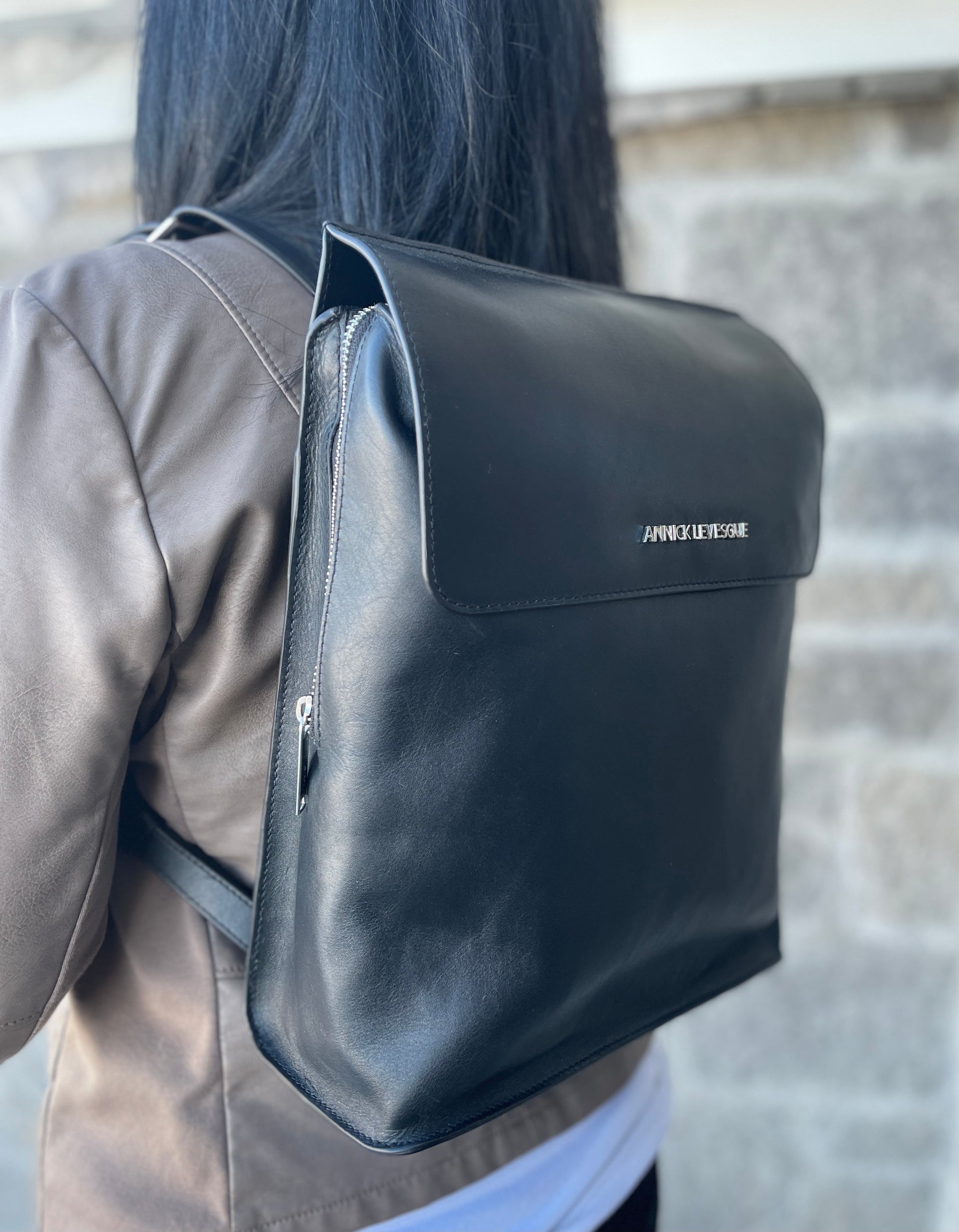Black Genuine Leather Backpack, Antoinette