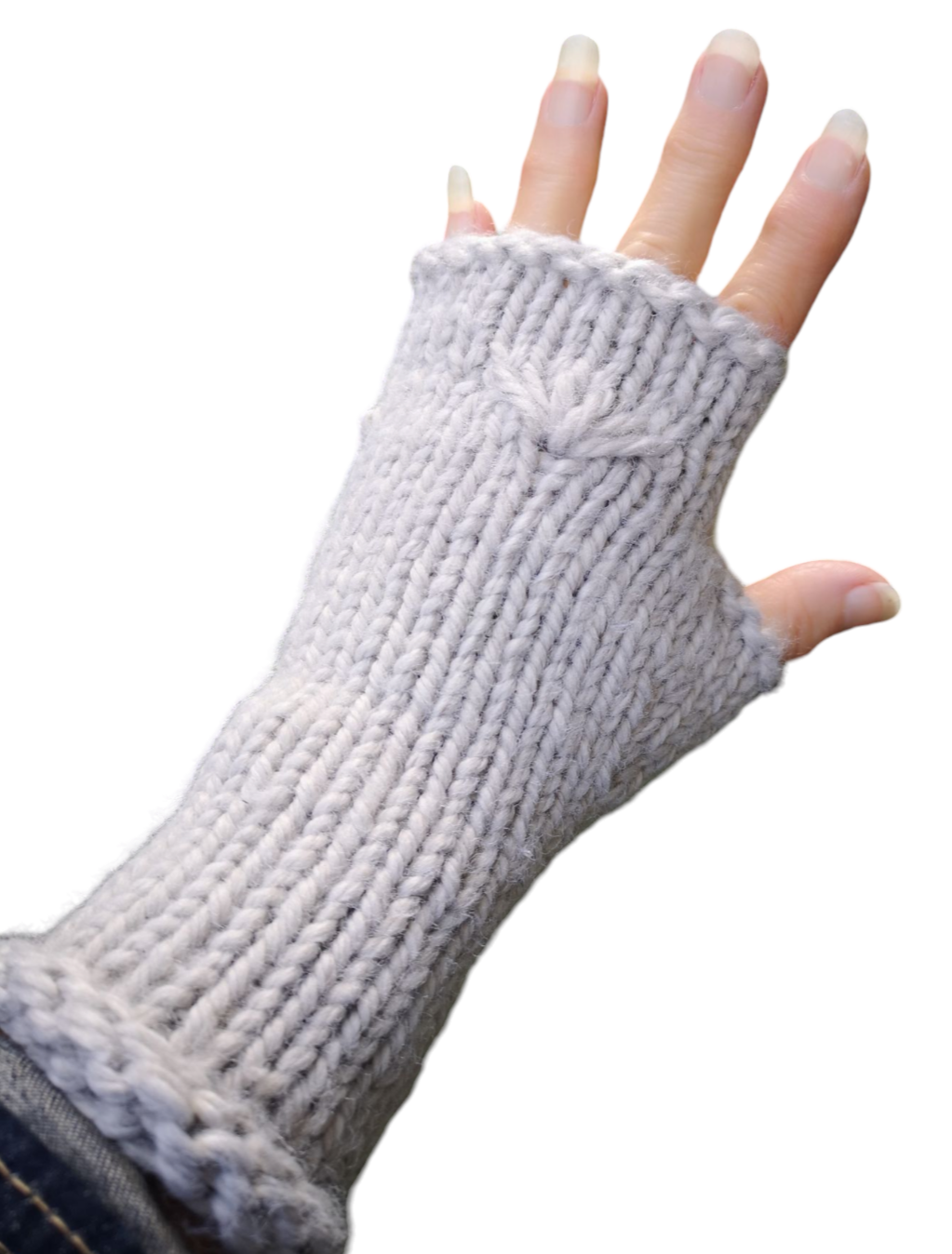 Sustainable Thick Gray Fingerless Knit Gloves Mittens