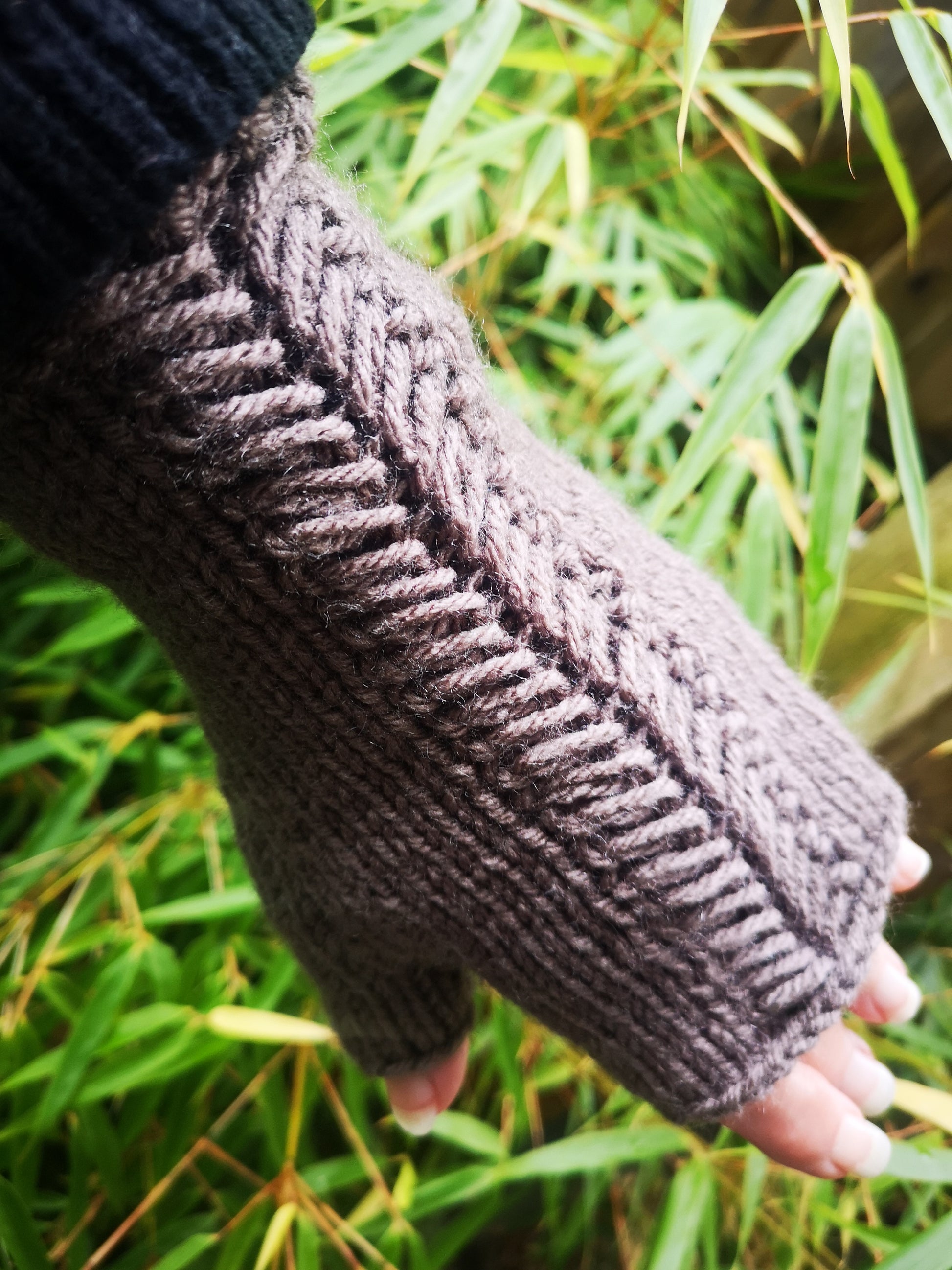 Mushroom Brown Handmade Knitted Fingerless Texting Gloves Armwarmer