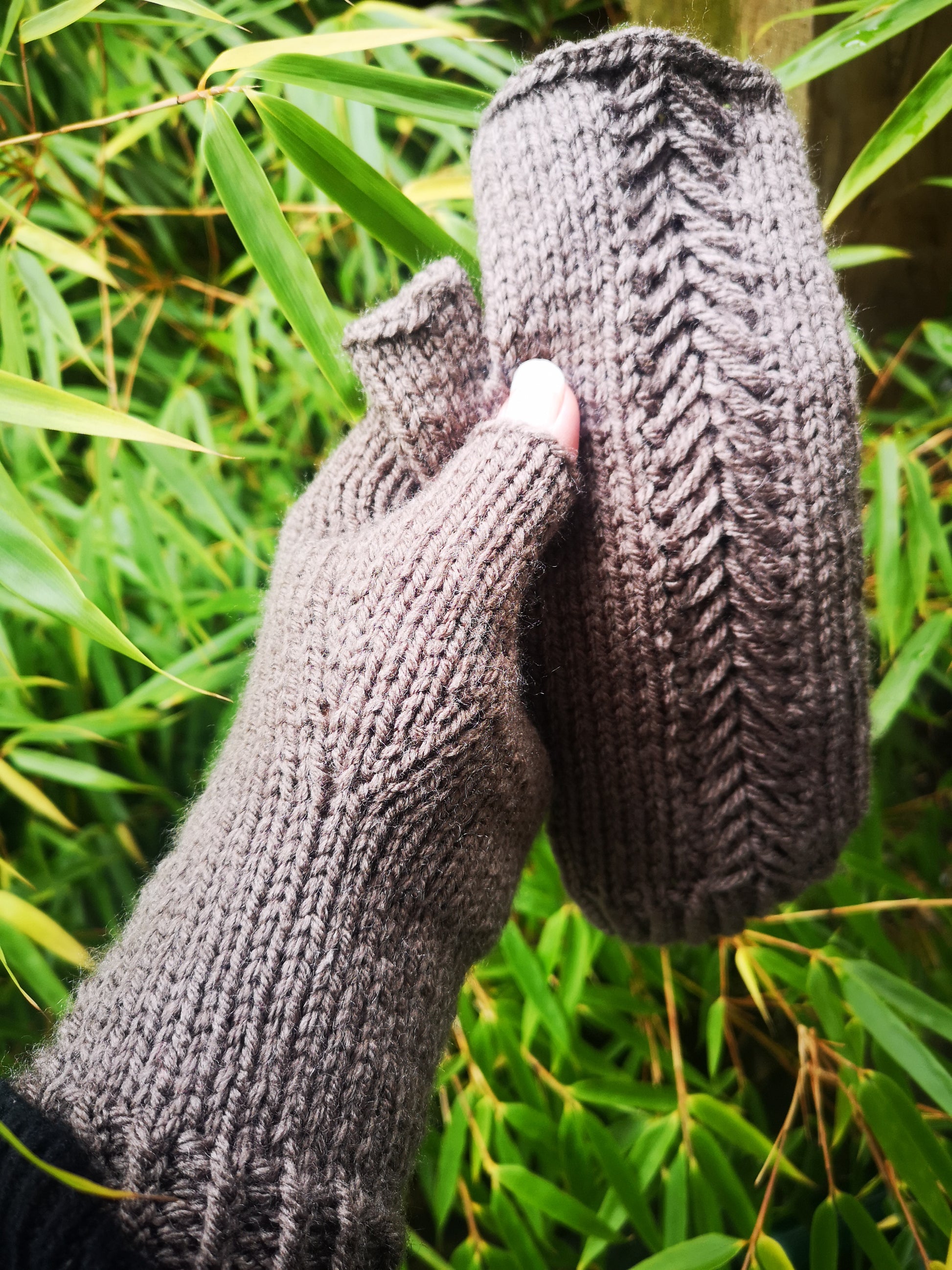 Mushroom Brown Handmade Knitted Fingerless Texting Gloves Armwarmer