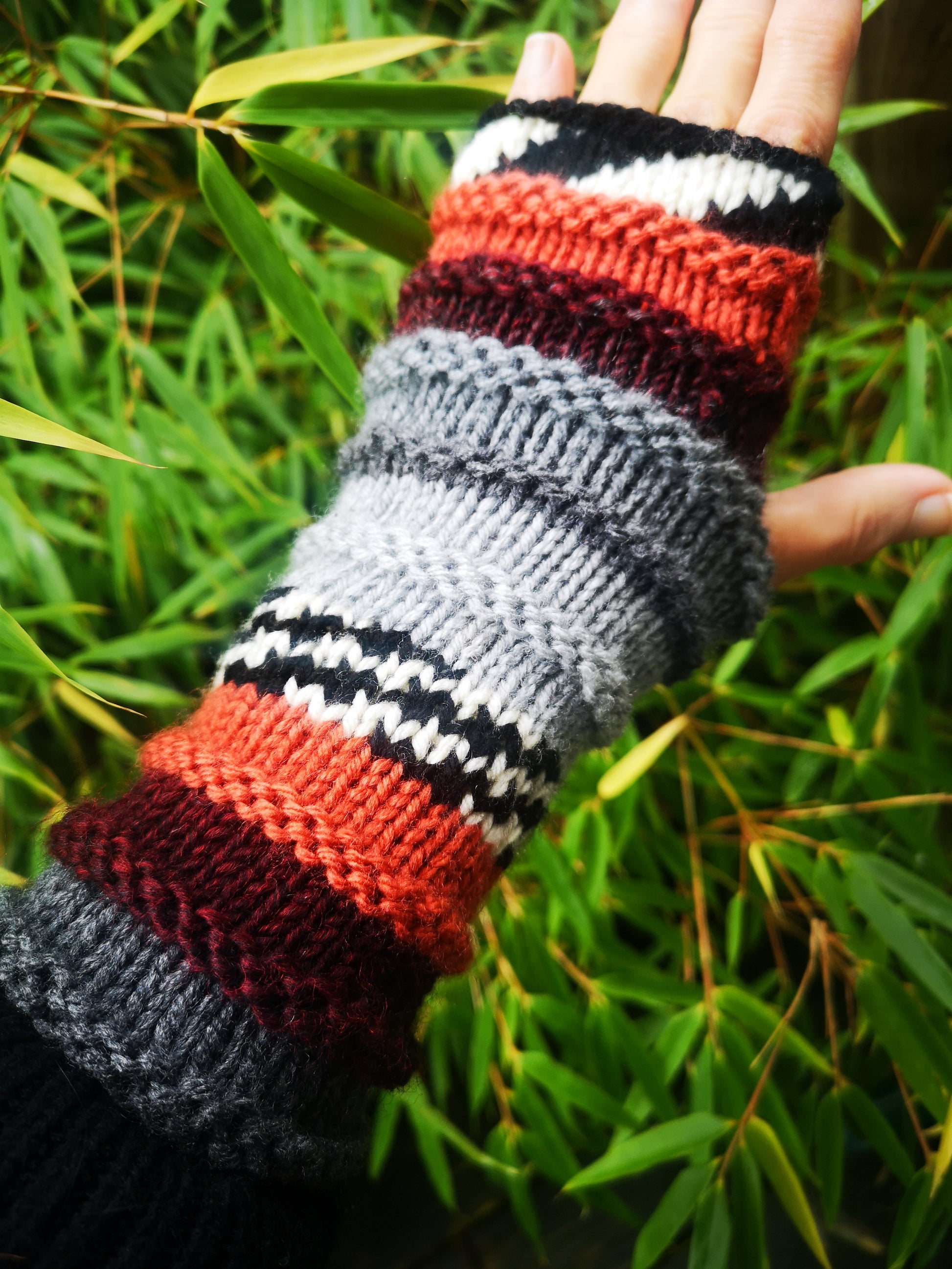 Handmade Multicolor Striped Knit Fingerless Gloves Mittens Arm Warmers