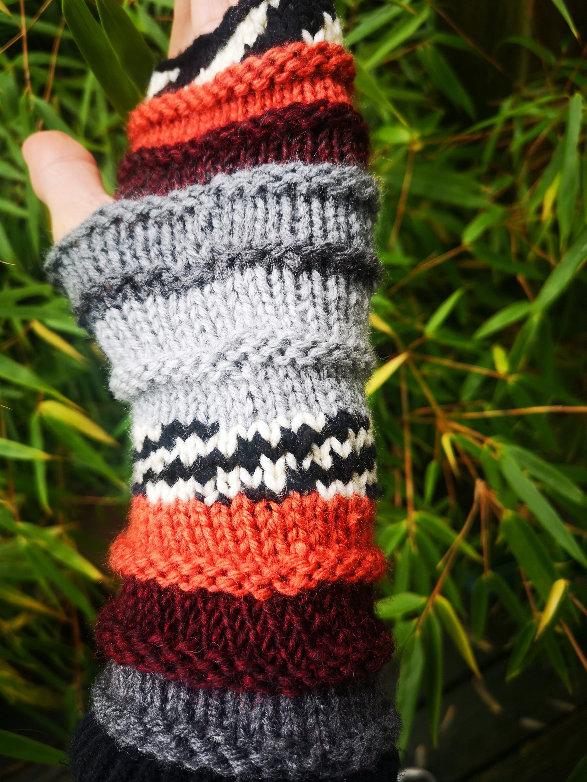 Handmade Multicolor Striped Knit Fingerless Gloves Mittens Arm Warmers