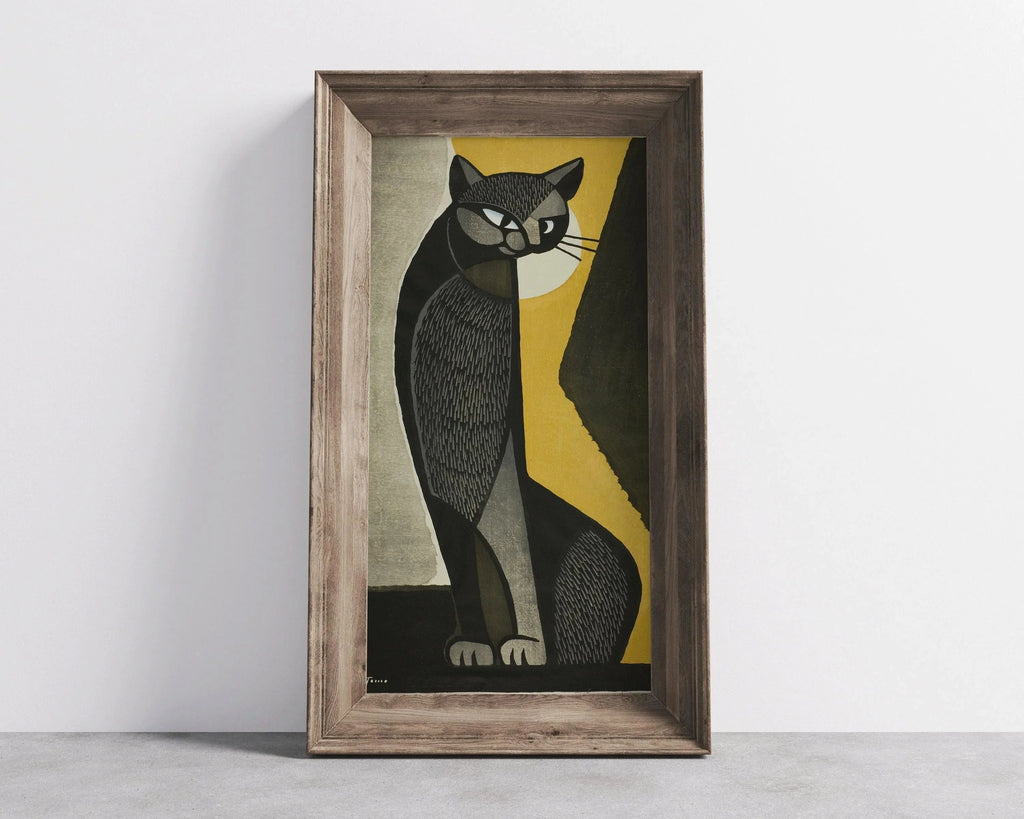 Inagaki Tomoo Black Cat Giclee Print: Vintage Japanese Art (2x1)