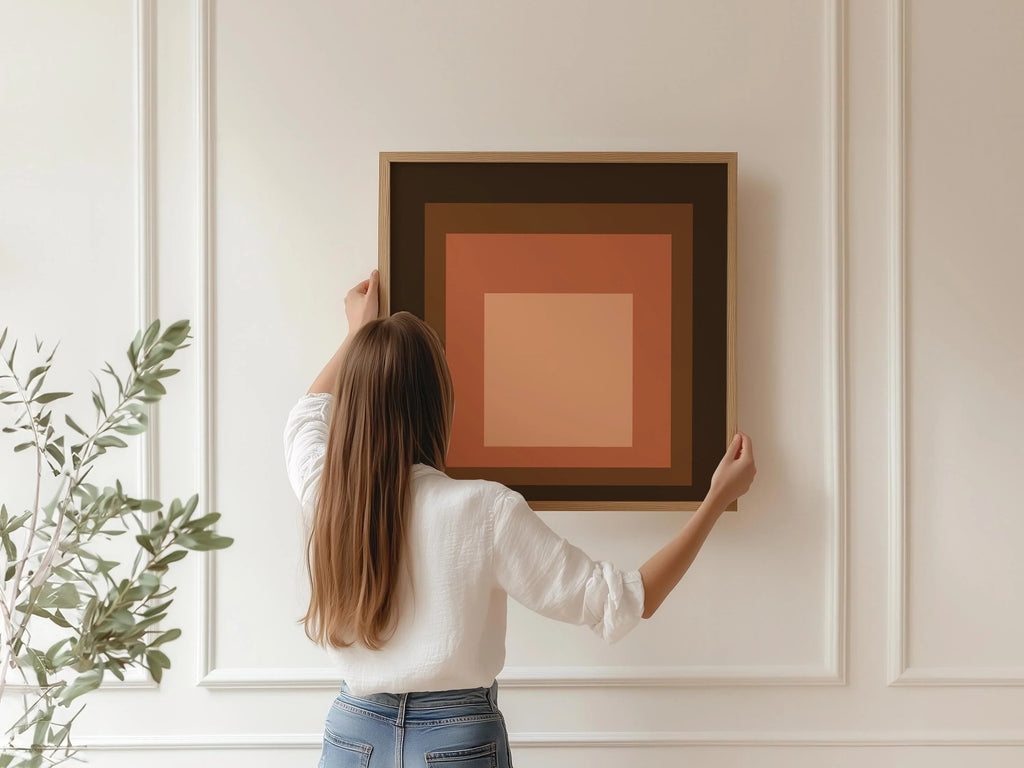 Estampe inspirée par l'œuvre de Josef Albers Oxblood : « Hommage au carré », impression giclée moderne du milieu du XXe siècle.