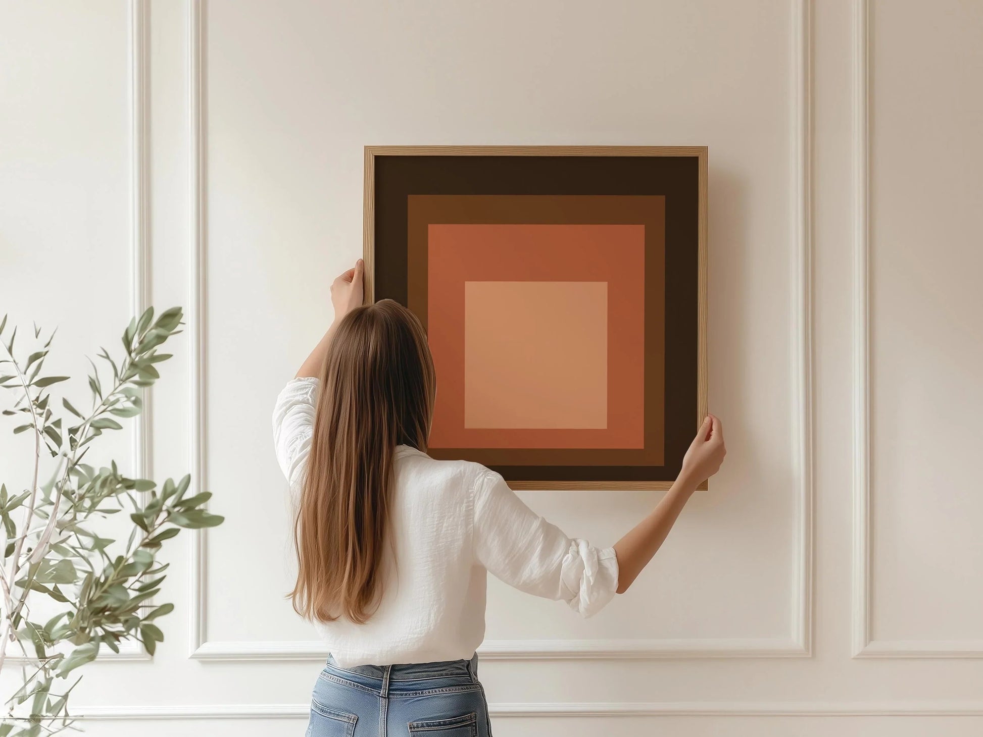 Estampe inspirée par l'œuvre de Josef Albers Oxblood : « Hommage au carré », impression giclée moderne du milieu du XXe siècle.