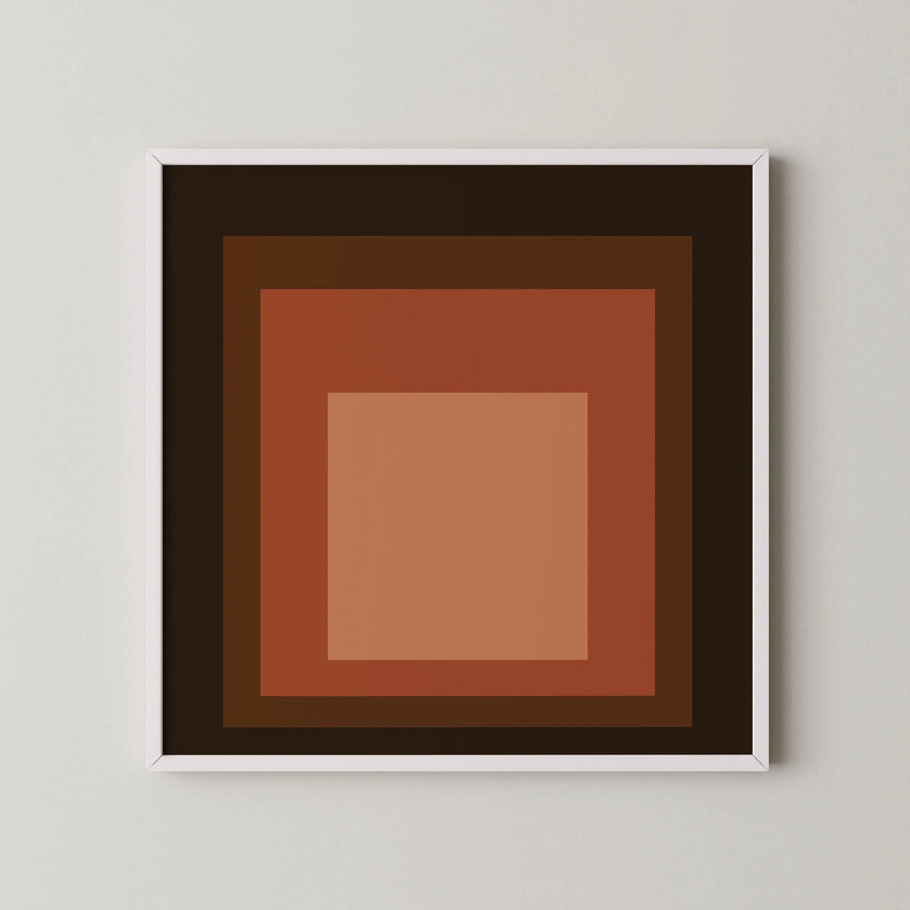 Estampe inspirée par l'œuvre de Josef Albers Oxblood : « Hommage au carré », impression giclée moderne du milieu du XXe siècle.