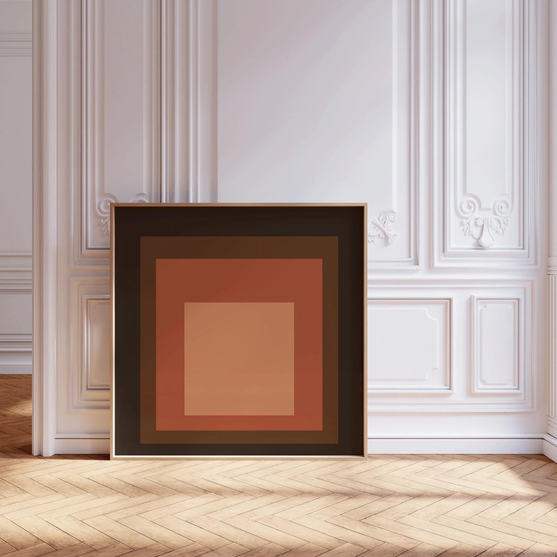 Estampe inspirée par l'œuvre de Josef Albers Oxblood : « Hommage au carré », impression giclée moderne du milieu du XXe siècle.