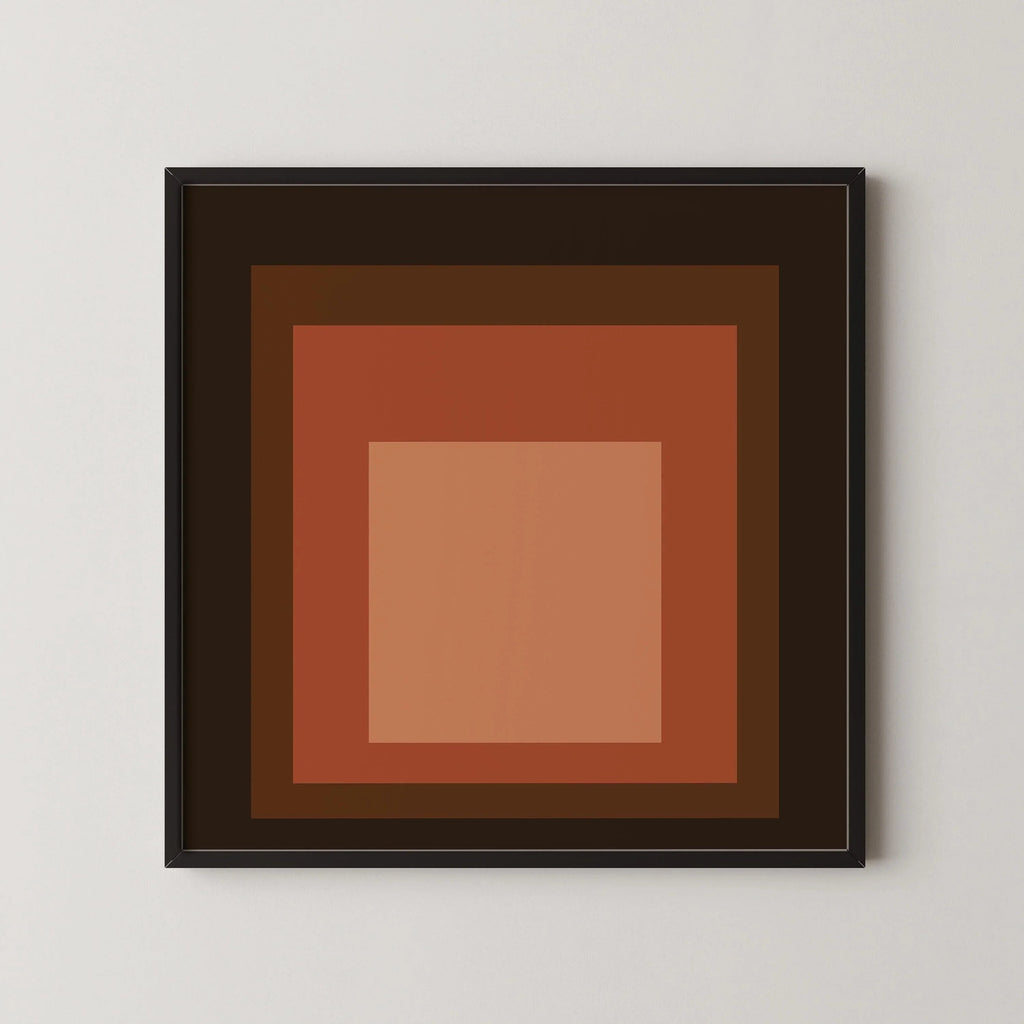 Estampe inspirée par l'œuvre de Josef Albers Oxblood : « Hommage au carré », impression giclée moderne du milieu du XXe siècle.
