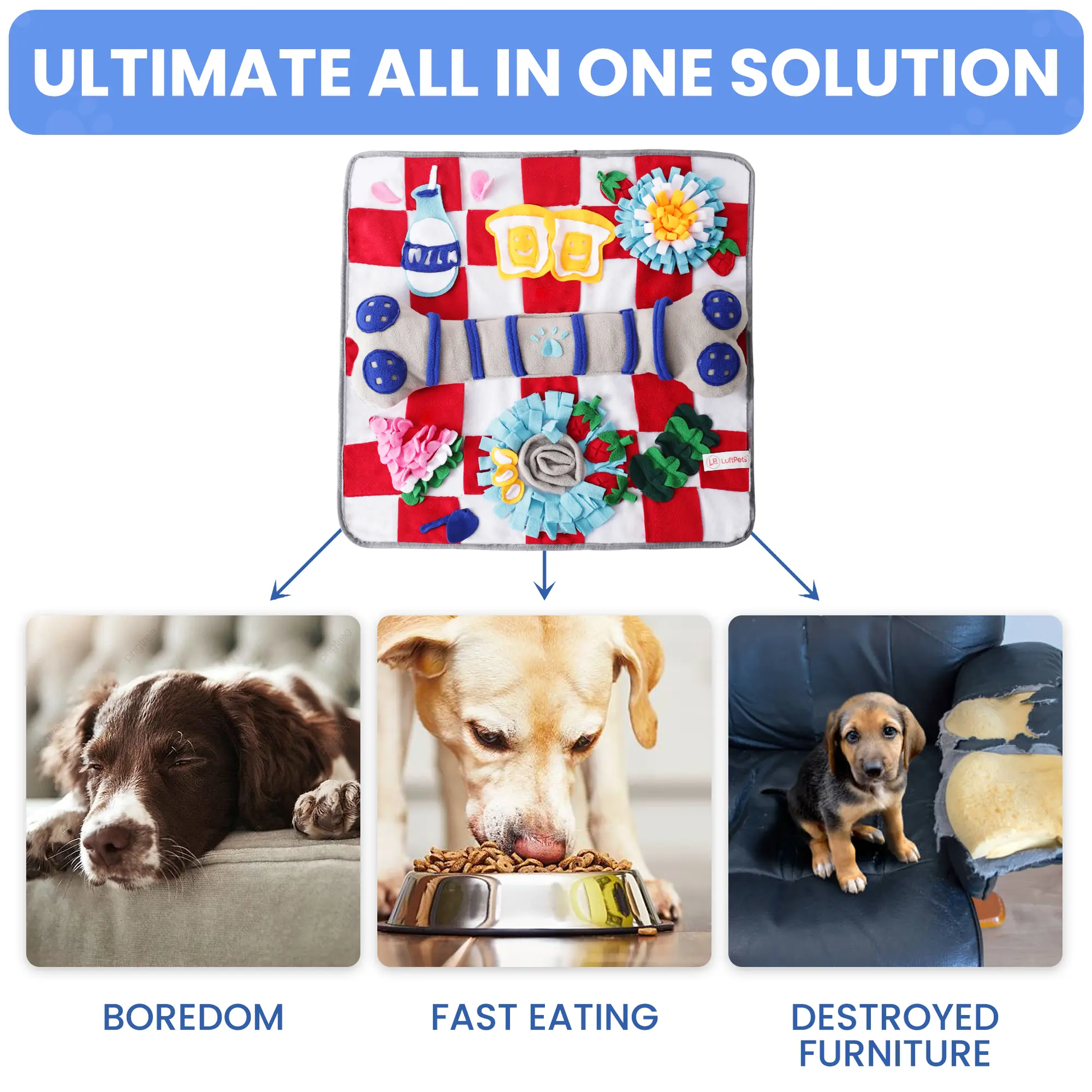 Squeaky Bone Snuffle Mat for Dogs – Interactive Foraging Fun, 24"- RETAIL LUFTPETS