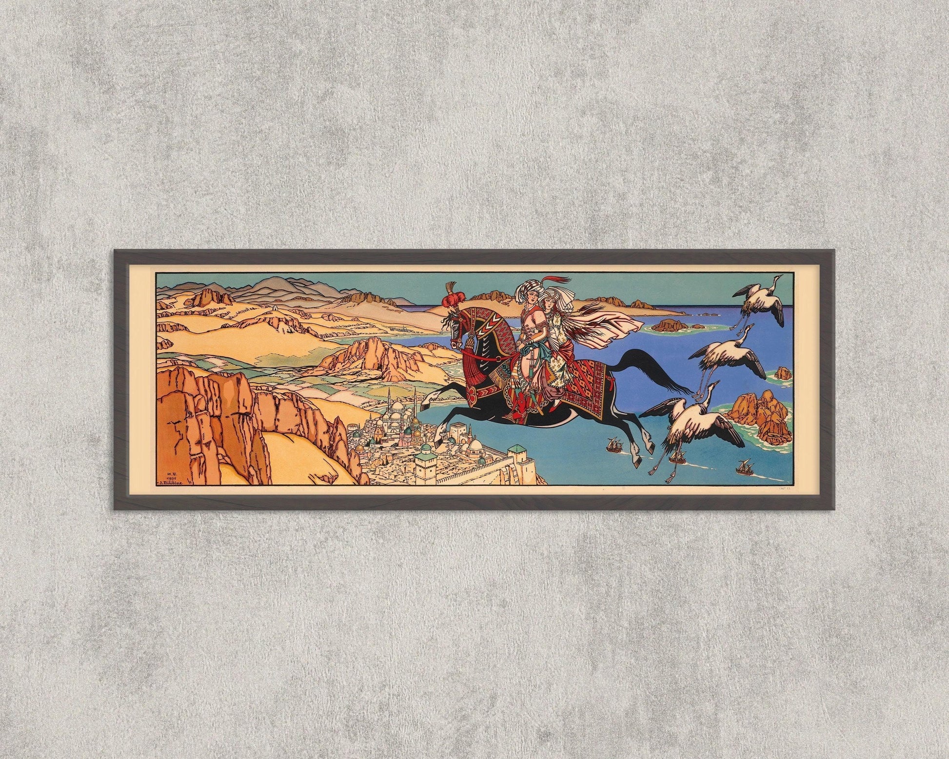 Estampe d'art féerique d'Ivan Bilibin, « Les Mille et Une Nuits ».