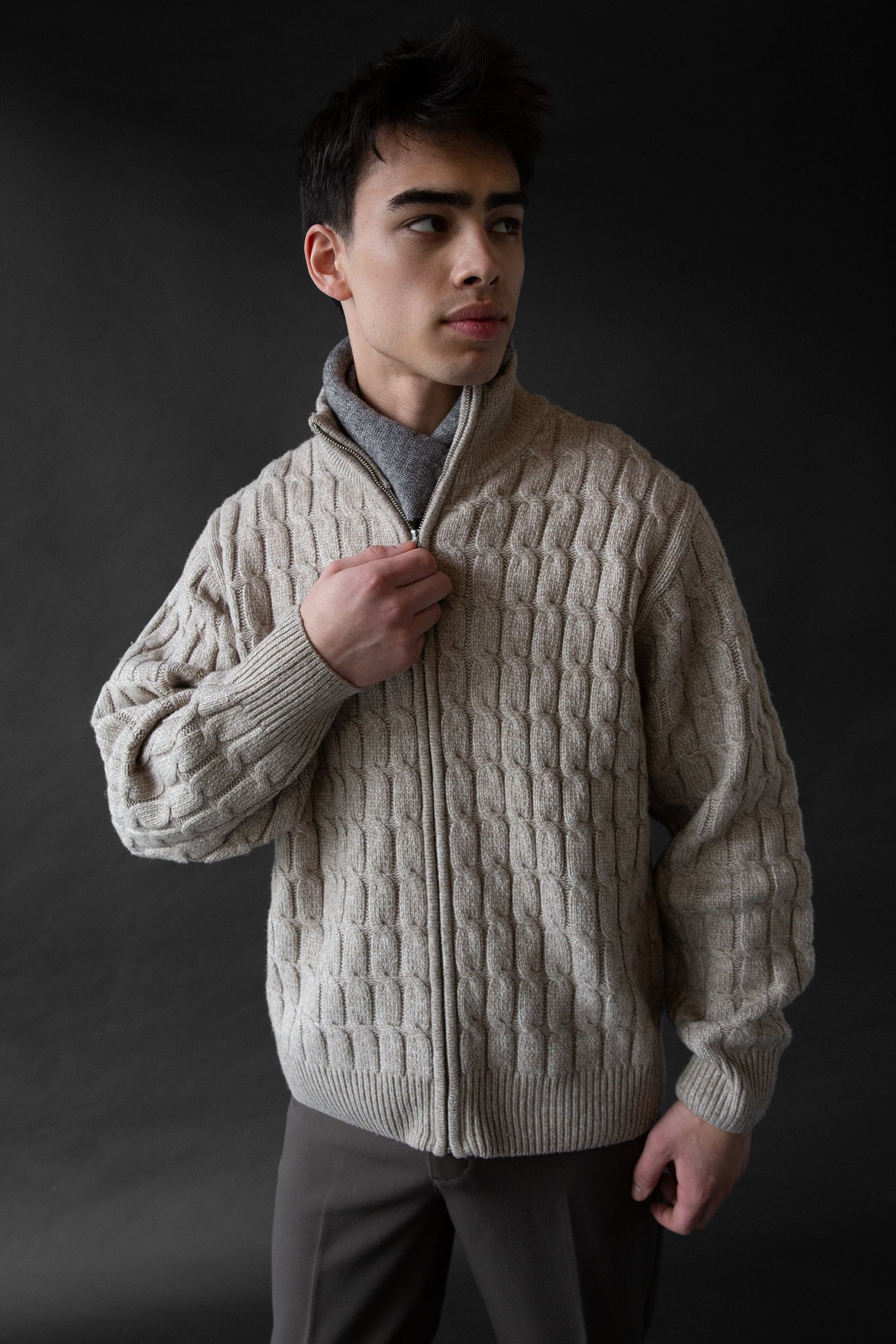 CARDIGAN FERMÉ À GLISSIÈRE EN MAILLE TORSADES