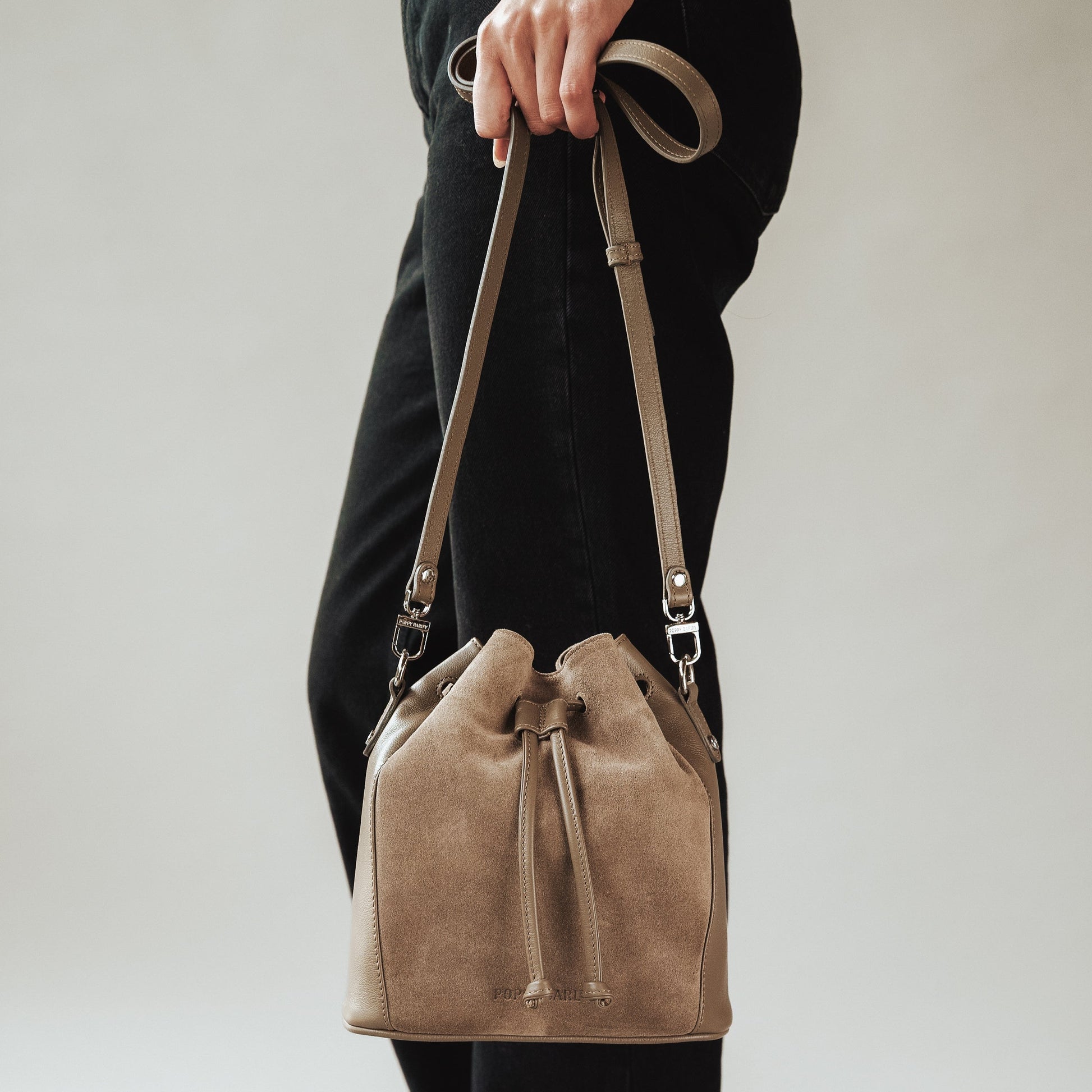The Bondi Bucket Bag Truffle Suede