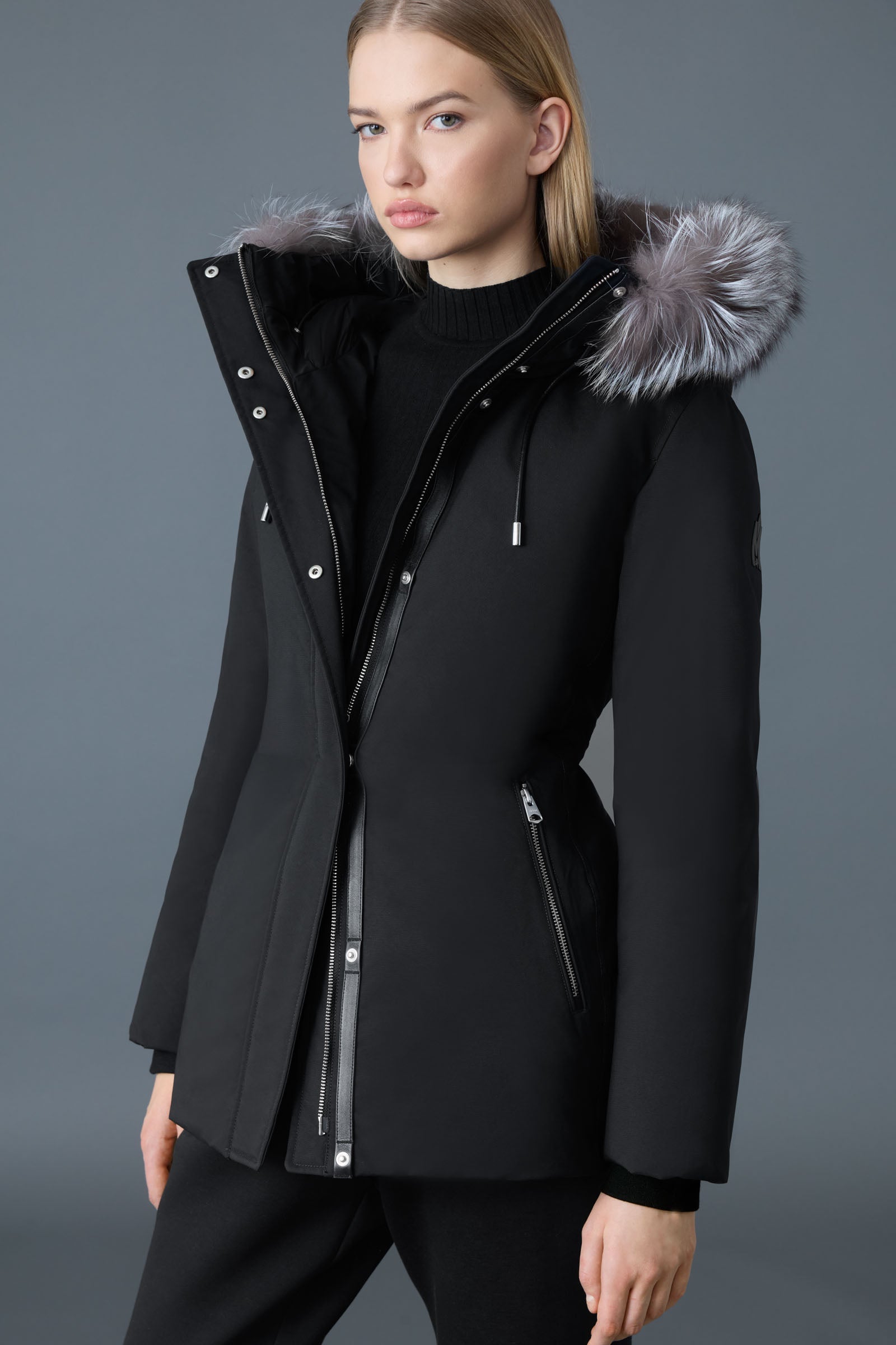 Parka en duvet 2 en 1 JENI avec plastron amovible et fourrure de renard argenté