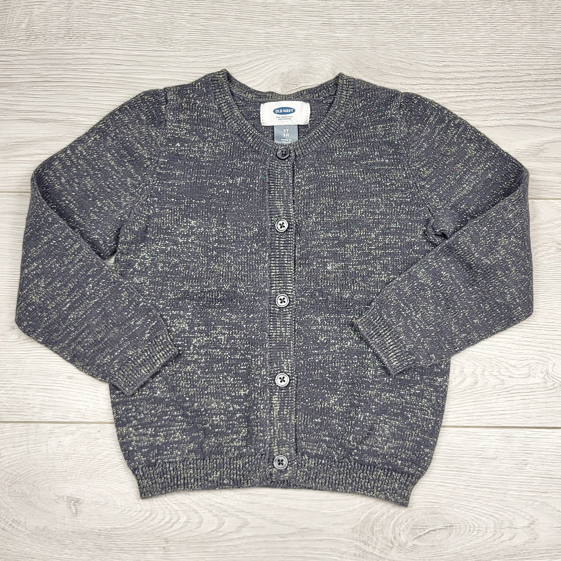 NKLB11 - Cardigan gris Old Navy avec fils scintillants. Taille 3T