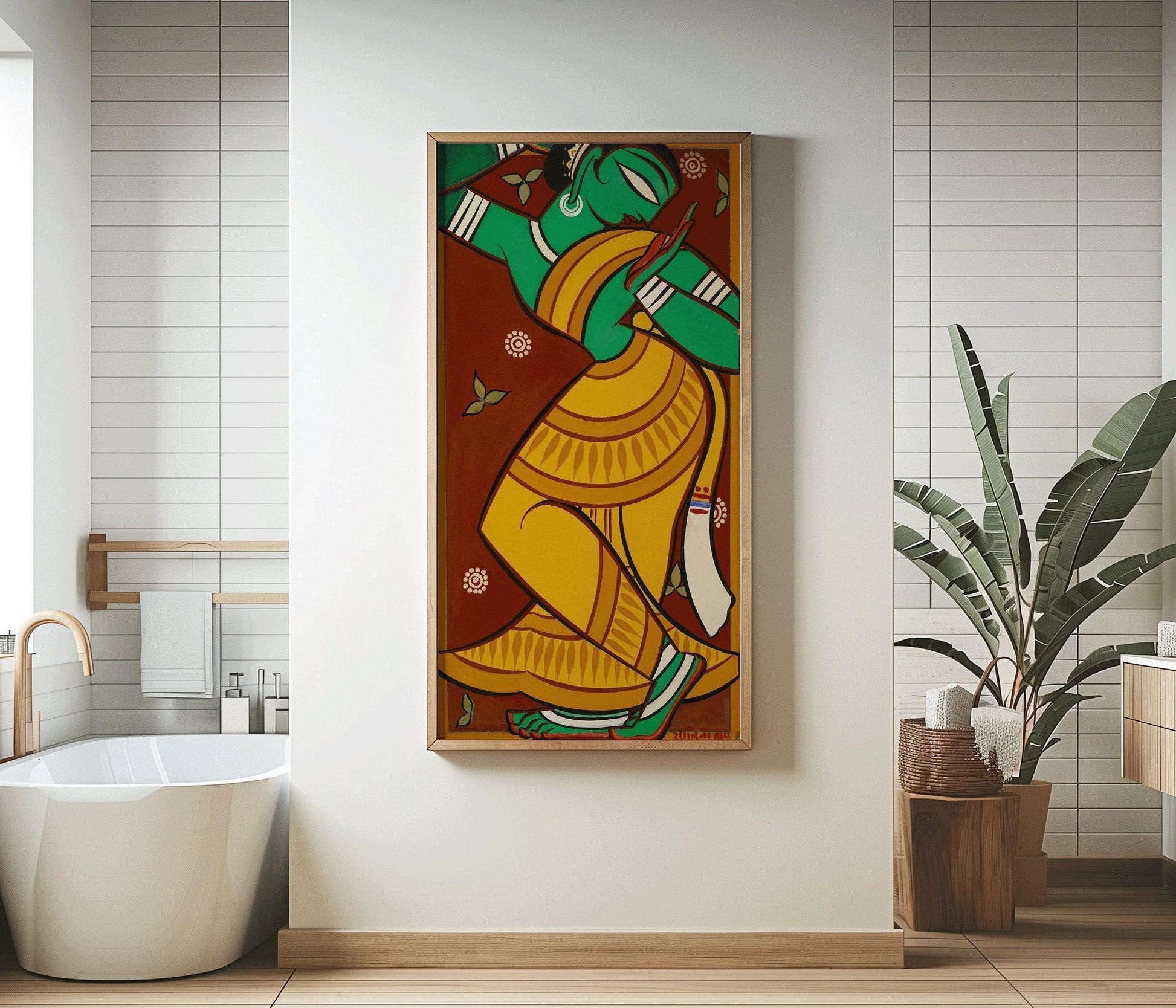 Estampe Jamini Roy de Gopini dansant : Art indien vintage (2x1)