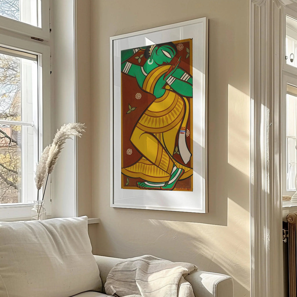 Estampe Jamini Roy de Gopini dansant : Art indien vintage (2x1)