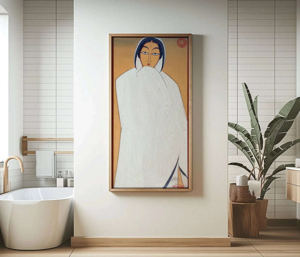 Estampe de Jamini Roy : Portrait de femme bengalie, art indien vintage