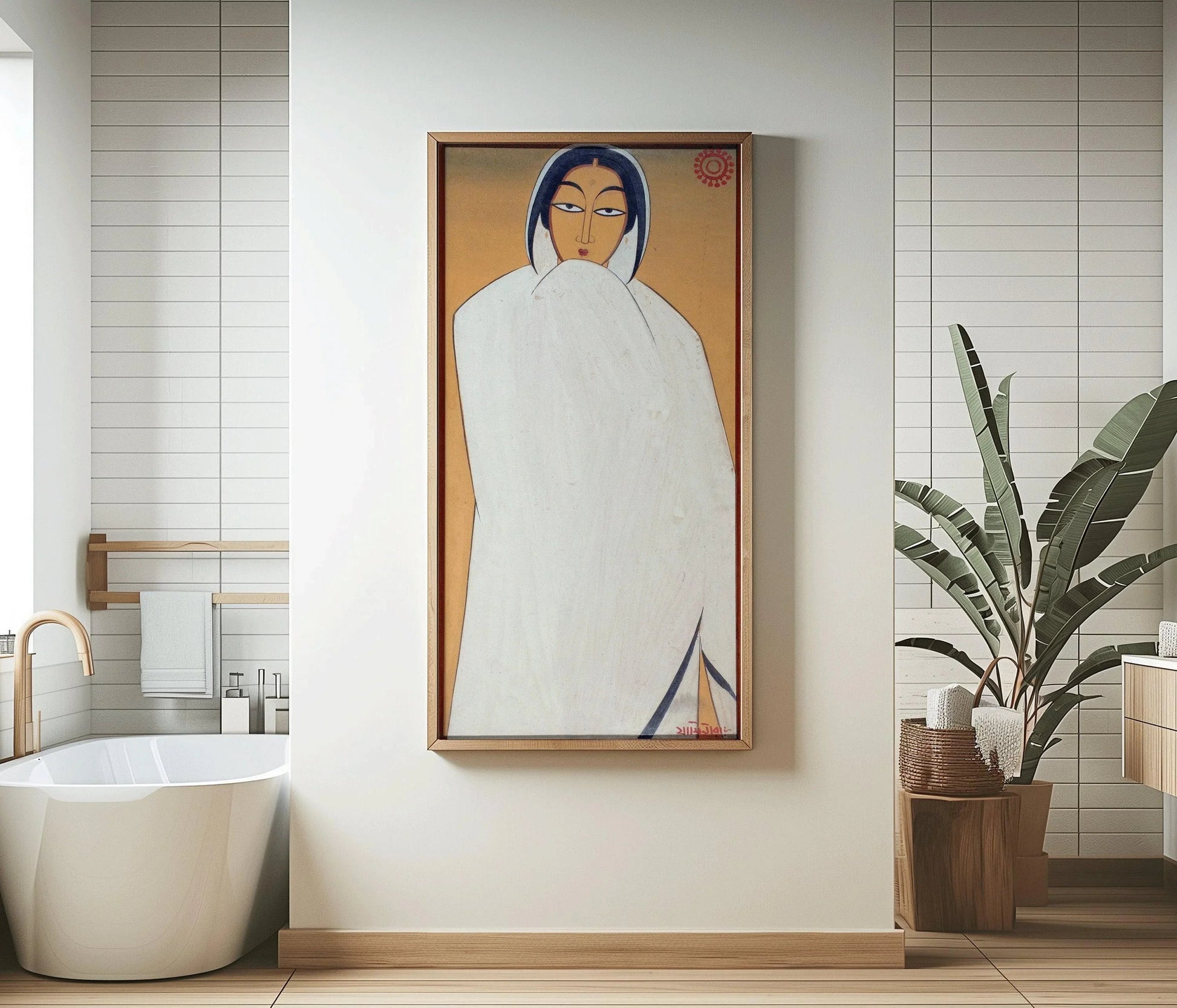 Estampe de Jamini Roy : Portrait de femme bengalie, art indien vintage