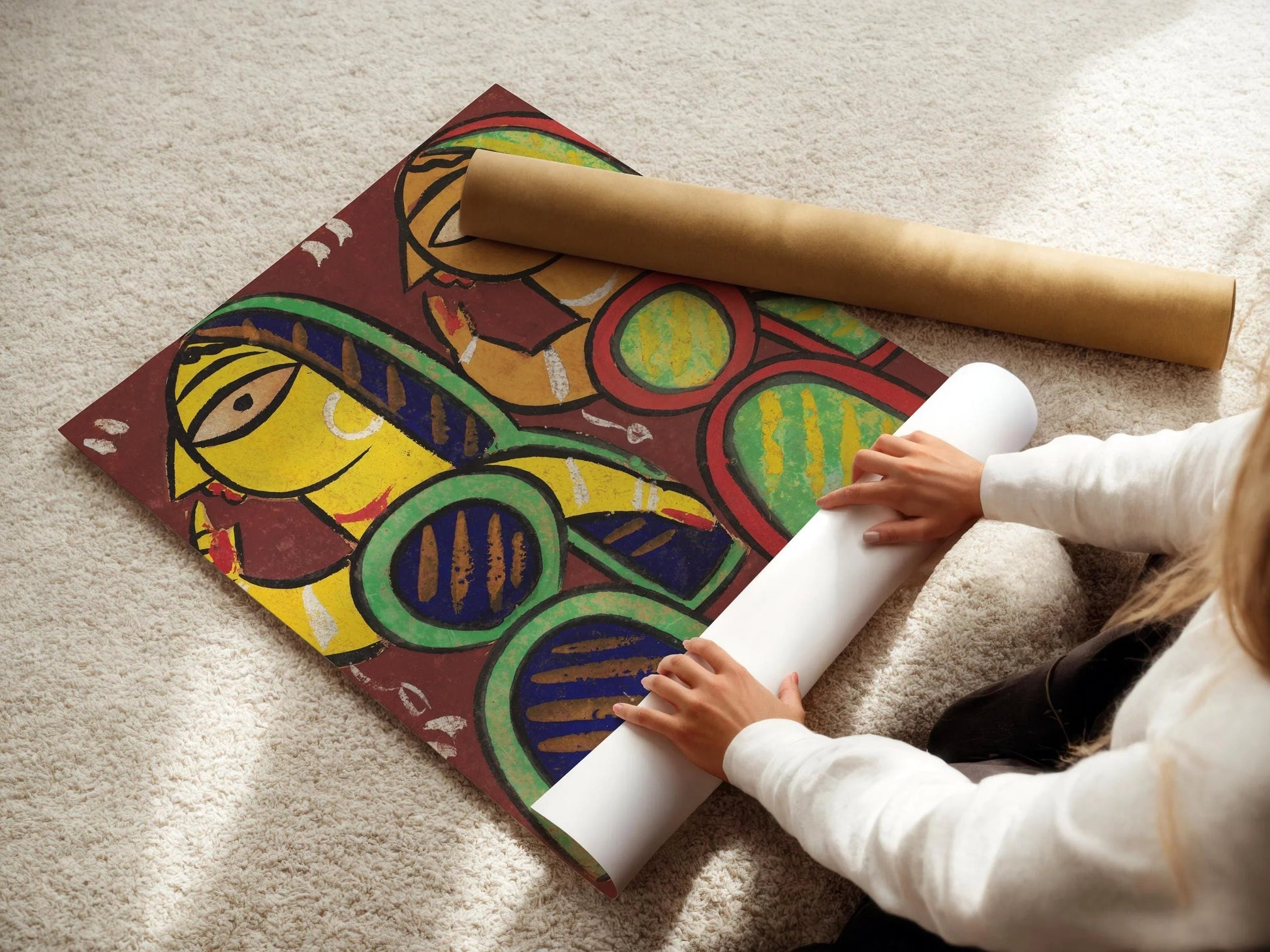 Jamini Roy - Sans titre | Œuvre d'art bengalie célèbre (Bengale-Occidental, Inde) (disponible encadrée ou non encadrée)